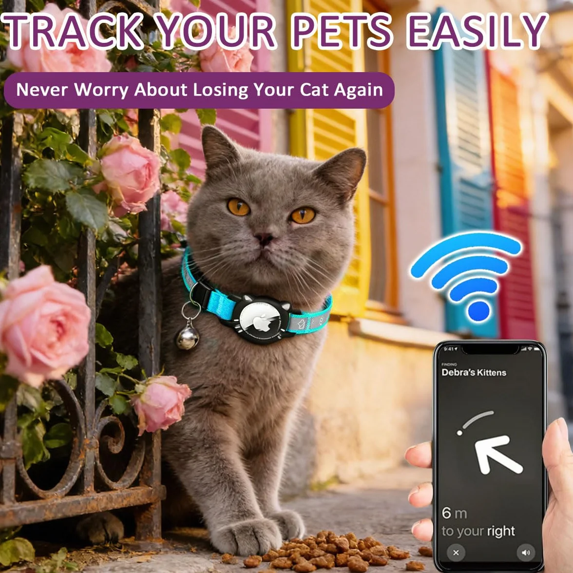 Riflettente Collare Gatti Compatibile con Apple Airtag Collare Air Tag Gatto con Fibbia di Sicurezza per Gattini, Air Tag GPS Non Incluso