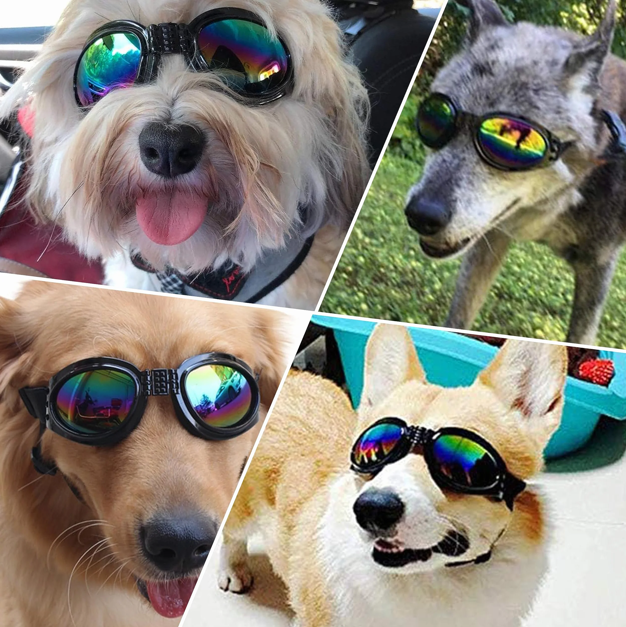 Occhiali da Sole per Cani Pieghevoli con Cinturini Regolabili, Accessori Domestici Protettivi