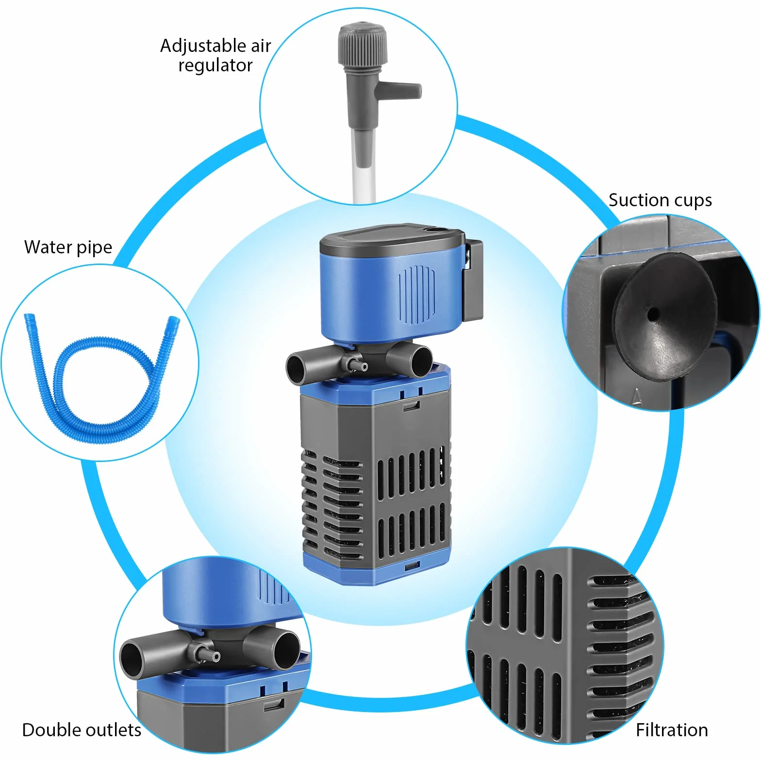 8W Filtro Acquario Interno con Flusso 900 L/H per Acqua Pulita, Flusso d'Aria Regolabile, Basso Rumore e Silenzioso