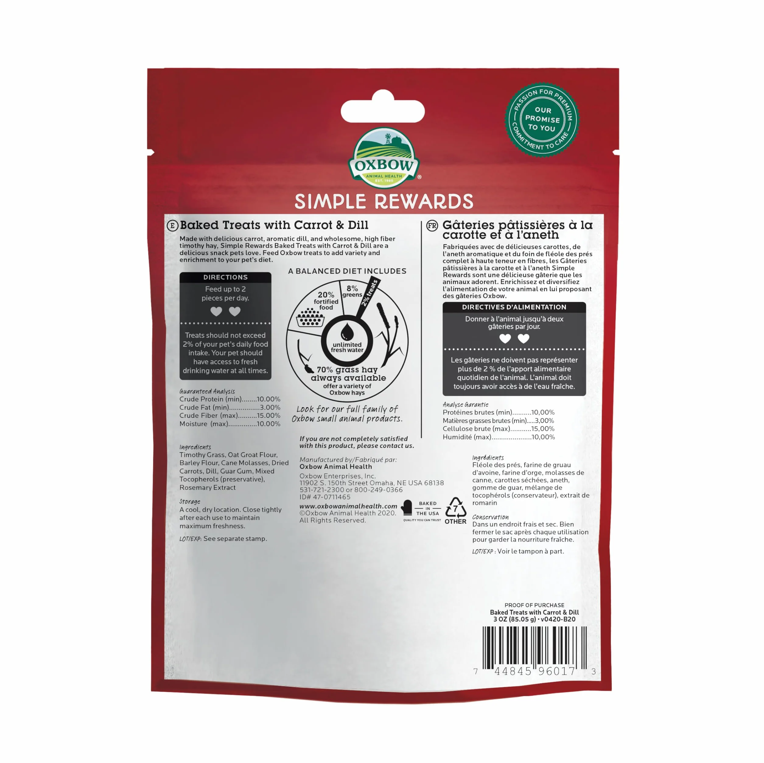 Oxbow New Simple Rewards Naturale a Forno Cotto dolcetti con Carote, aneto e Timothy Hay