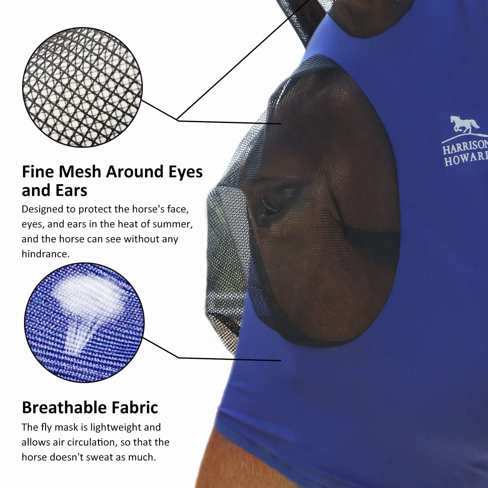 Harrison Howard Stretch Horse Fly Mask Rete morbida blu navy