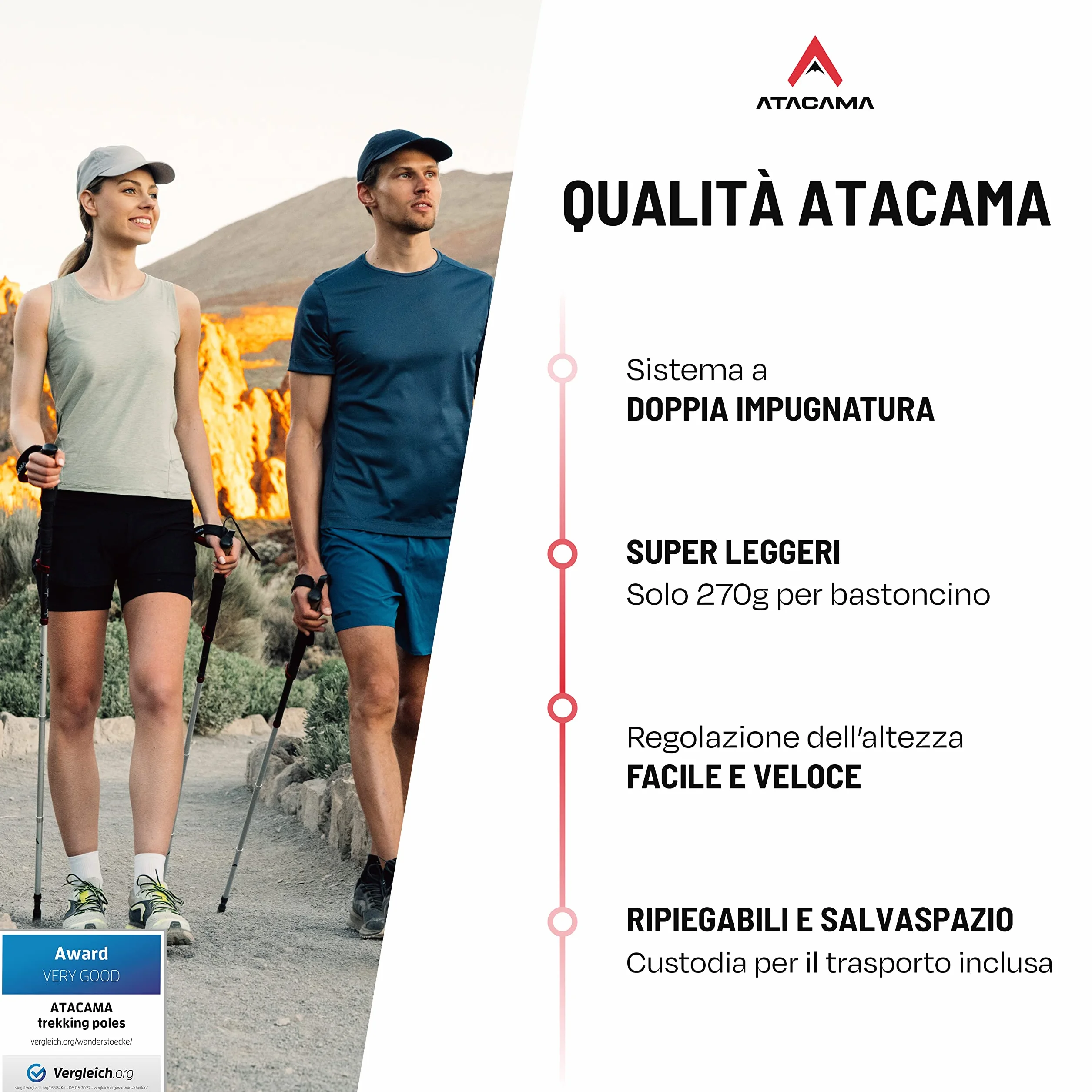 Atacama Bastoni da trekking telescopici in carbonio 3k e alluminio 7075 Nordic Walking con manico in sughero angolo regolabile