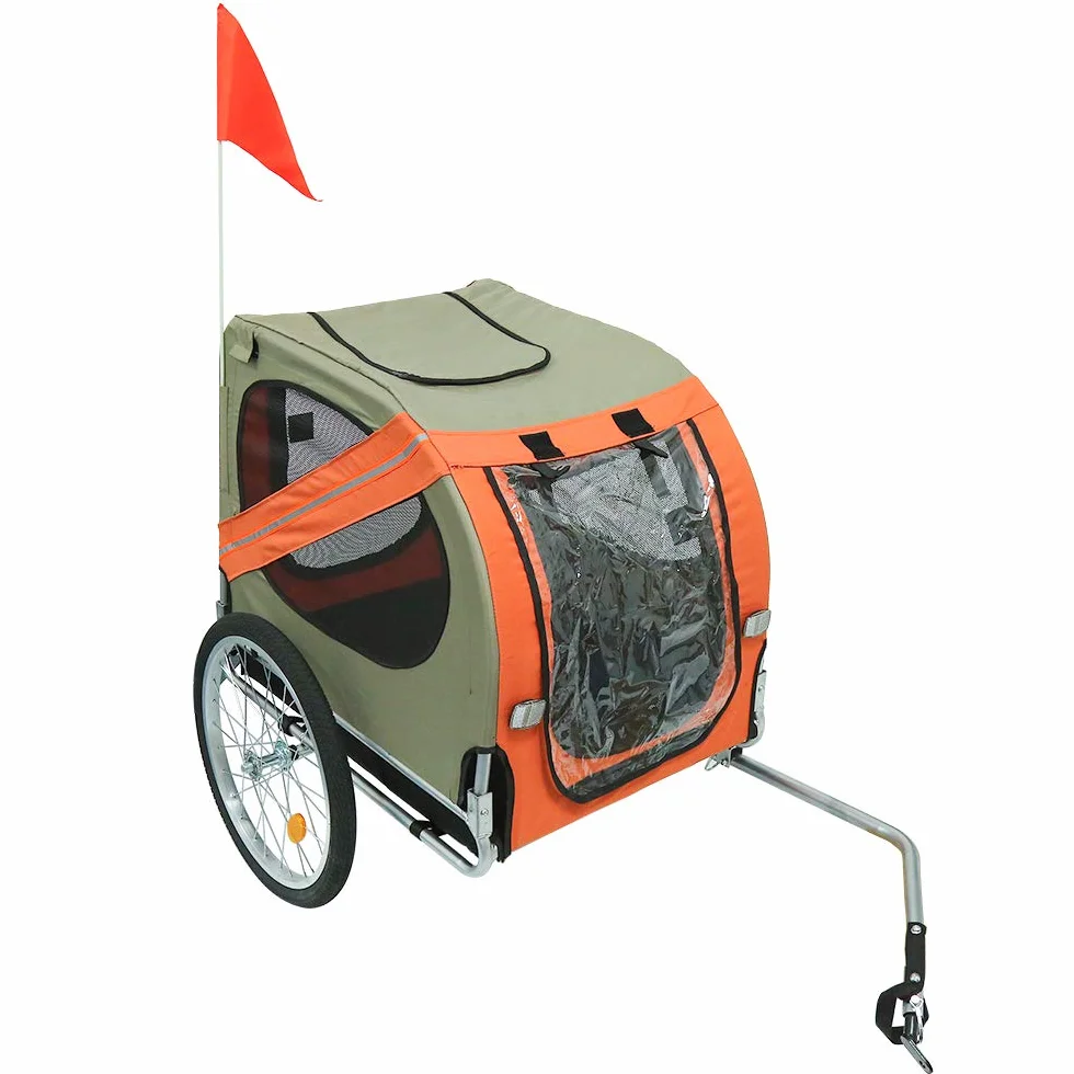 sarah Carrellino Rimorchio per Cani Animali Domestici da Bicicletta 137 x 73 x 90 Trailer Biciclette, Rimorchio Bicicletta per Cani con Frizione e Cinture di Sicurezza（Grigio Arancio）