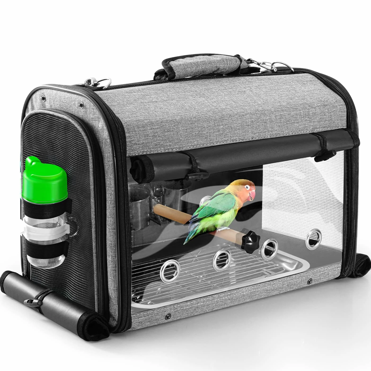 Borsa trasportino per uccelli con supporto, zaino leggero per pappagallo, gabbia da viaggio portatile, trasportino trasparente traspirante per animali domestici