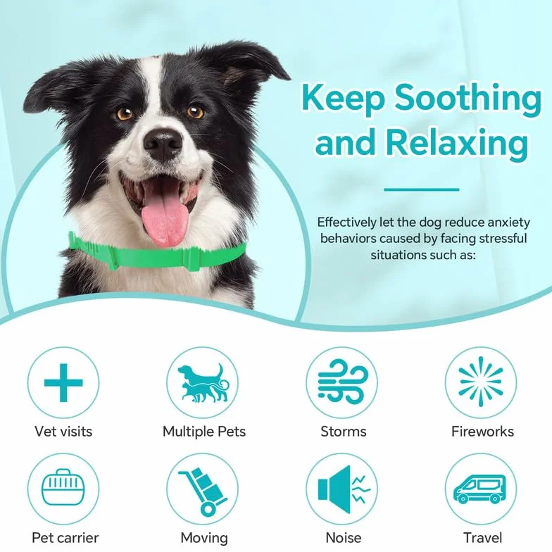 WEALLIN Collare Calmante per Cani Anti-Ansia Regolabile Impermeabile Naturale Feromoni 60 Giorni per Cuccioli Cani di Grossa Taglia Verde