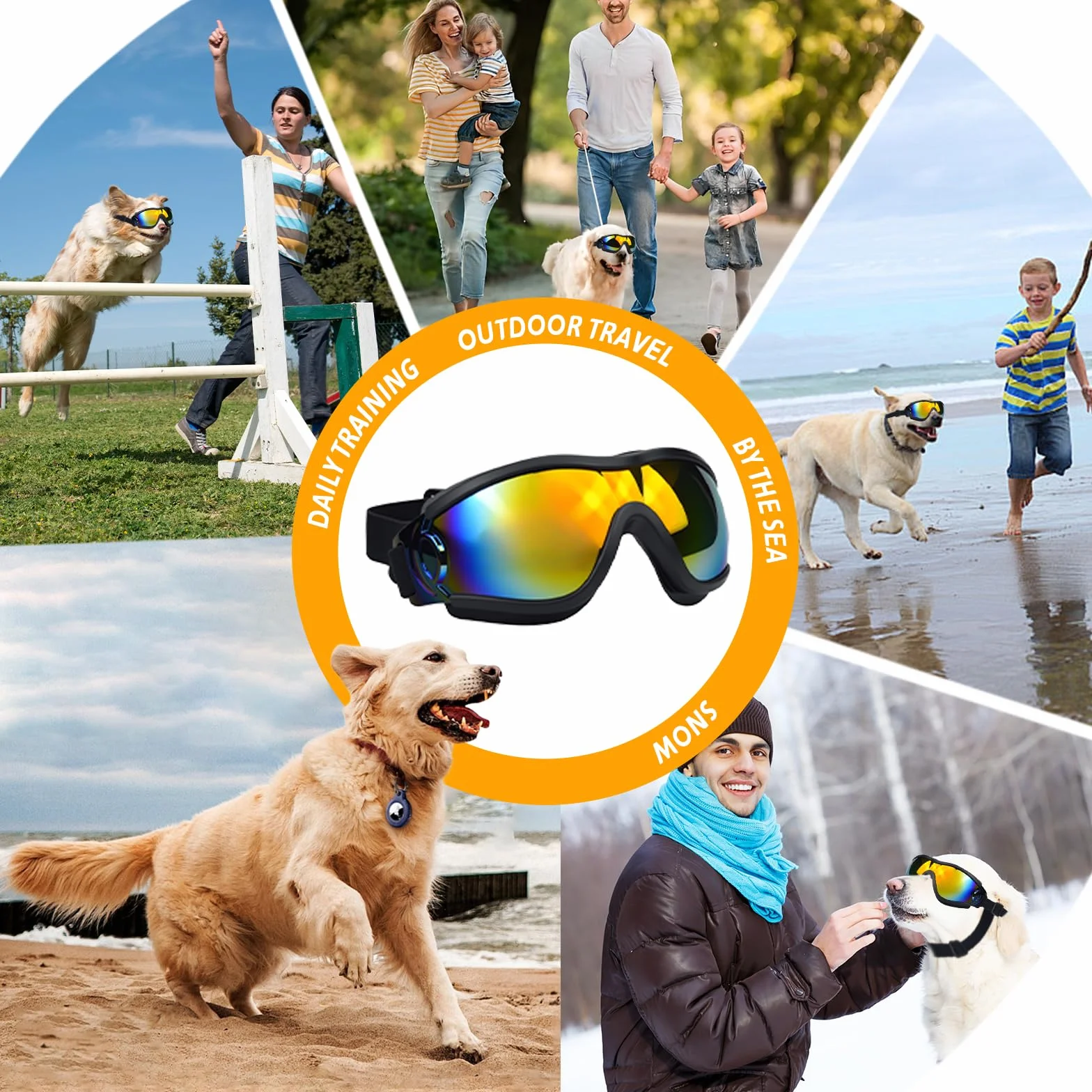 Occhiali per Cani, Occhiali da Sole per Cani con Cinturino Regolabile, Ai Raggi UV con Cinturino Elastico Regolabile Antivento Impermeabili (Black Red)