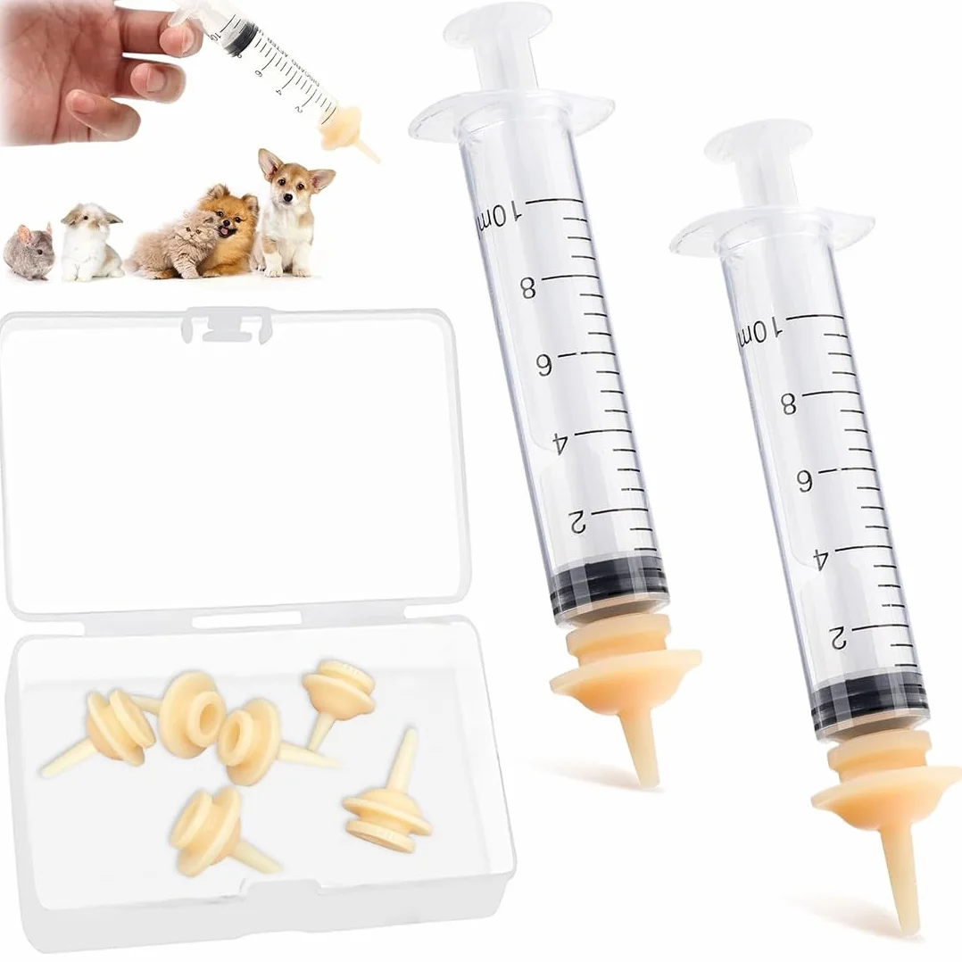 10 Pcs Biberon per Gattini, Mini Tettarella in Silicone con Siringa Siringa per Alimentazione di Animali Domestici con Tettarella, Forniture Riutilizzabili per Gattini, Cuccioli, Piccoli Animali