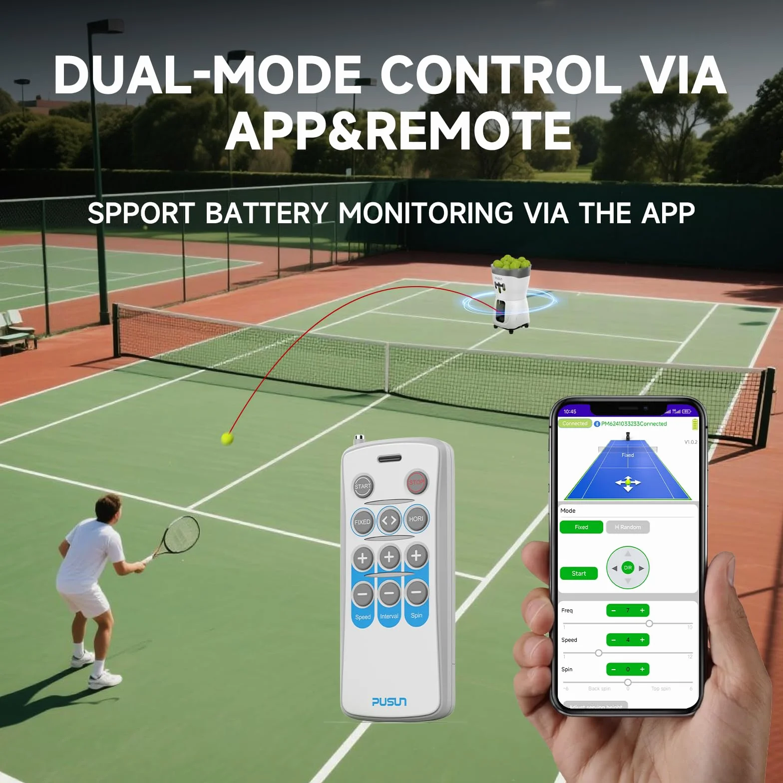 Macchina per palline da tennis PUSUN PT-Mini Pro con telecomando Smart App Control