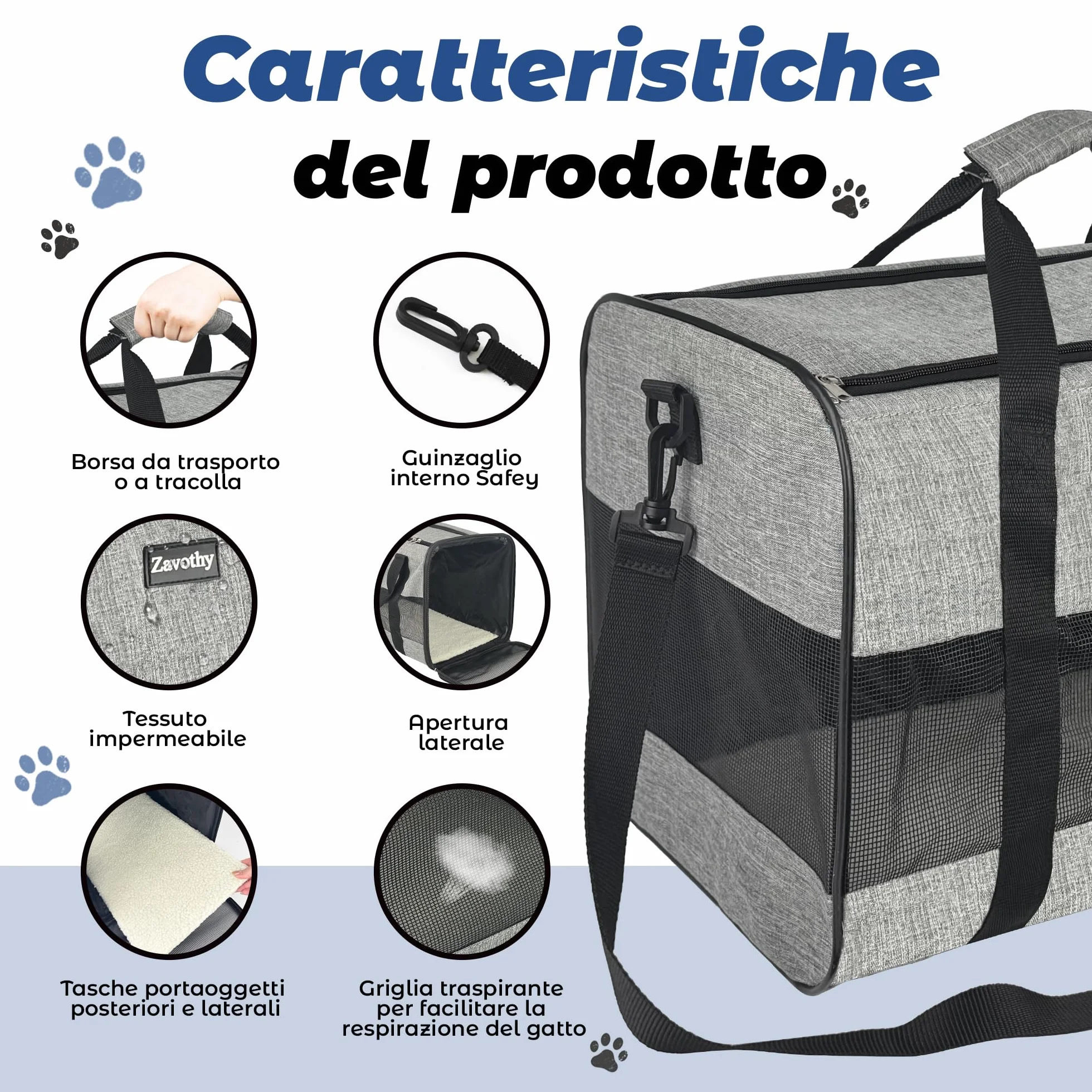 Zavothy Borsa per Trasporto Gatto Cane Traspirante Pieghevole Custodia Tracolla Regolabile Materasso Rimovibile L Beige