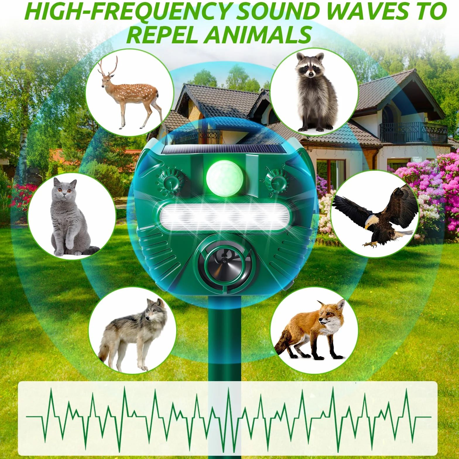 Repellente Gatti,Ultrasuoni per Gatti,Ricarica solare e USB - Frequenza Regolabile - Impermeabile,uovo Ultrasuoni Solare Repellente Gatti Repeller per Piccioni,Uccelli,Cani,Topi,Volpi