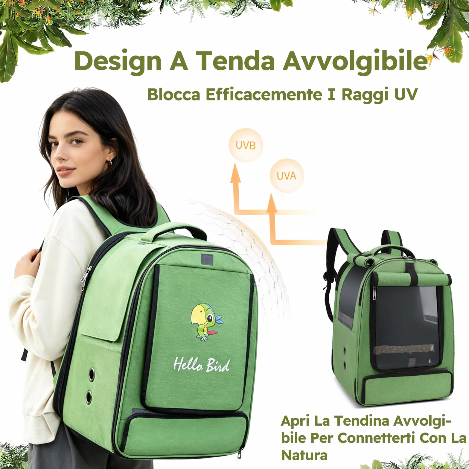 PETCUTE Zaino da Trasporto Uccelli,Borsa per Uccelli Pieghevole con Distributore di Cibo e Asta,Leggero,Borsa da Viaggio Portatile per Pappagalli,per Viaggi,Escursioni, Campeggio,Blu