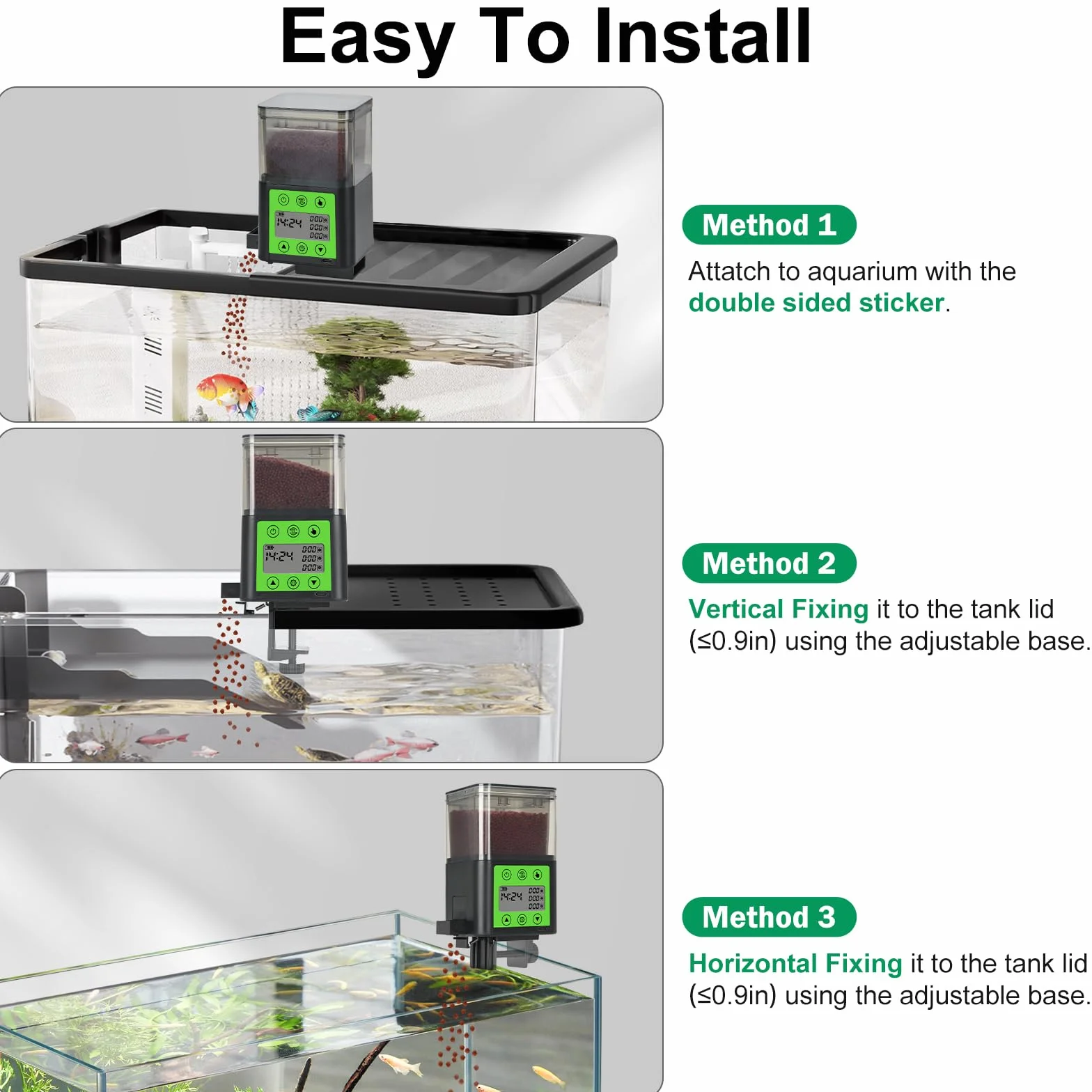 Lychee - Erogatore automatico di cibo per pesci ricaricabile USB 320 ml grande capacità con schermo LCD resistente all'umidità con timer elettrico