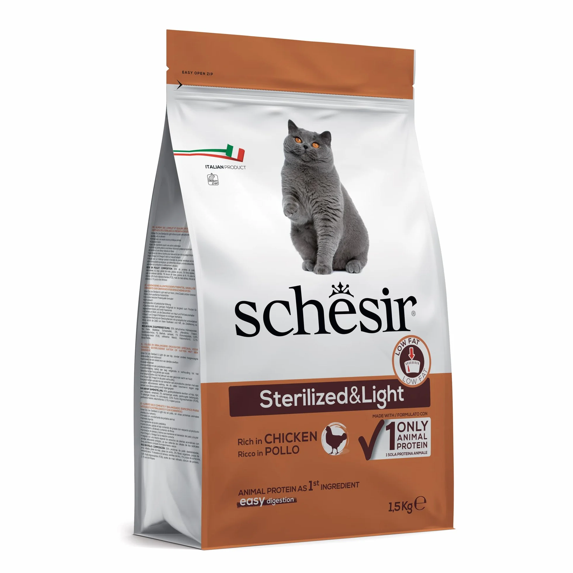 Schesir Sterilizzato e leggero Cibo Secco per Gatti Adulti Crocchette, 1,5 kg