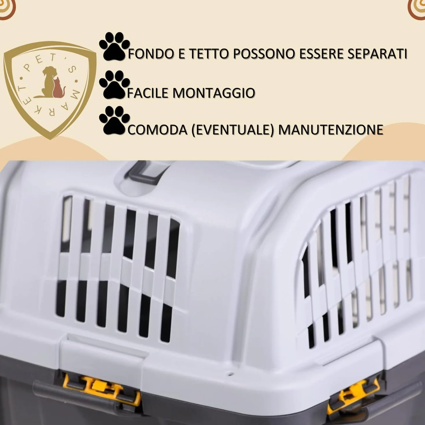 Pet’s Market Trasportino Skudo 3 Gatto Cane Rigido Sacchetti Igienici in Omaggio Accessorio da Viaggio Animali Porta in Ferro Fessure Conforme agli Standard Aerei (3 (60X40X39h))