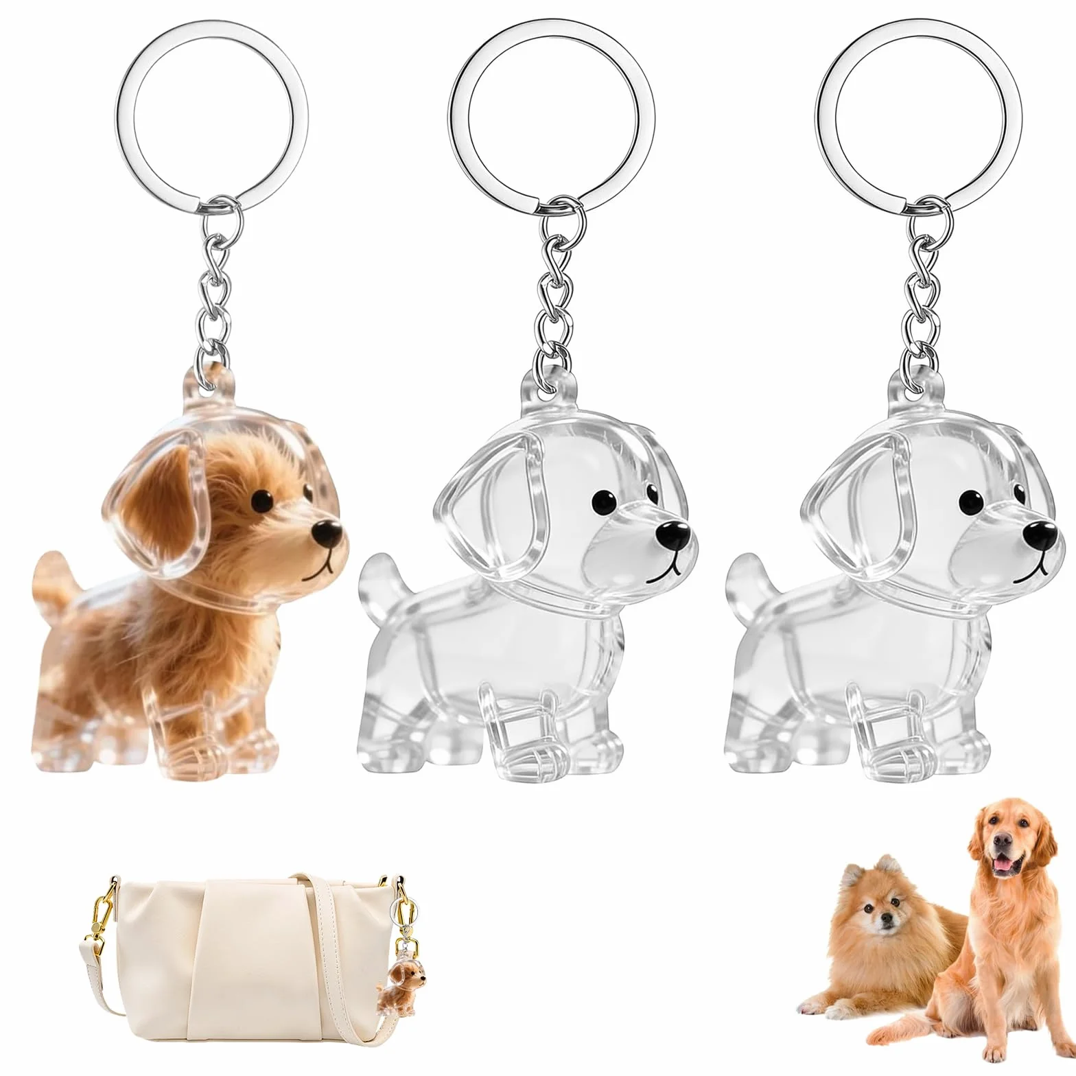 3 Portachiavi Capsule Trasparenti per Peli di Cani – Ricordo Commemorativo DIY, Ciondolo per Conservare Peli o Baffi del Cane, Portachiavi Memoriale per Amanti degli Animali