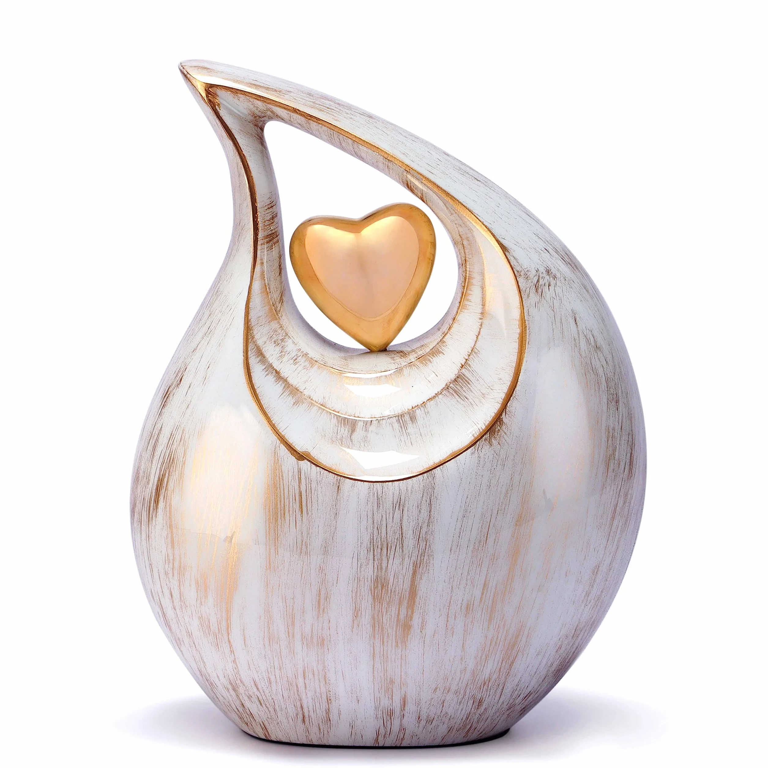 Grande urna a goccia bianca dorata con cuore dorato per ceneri umane maschili - Urna per uomini e donne adulti - Urna a forma di cuore, 2,5 litri, lacrima dorata bianca