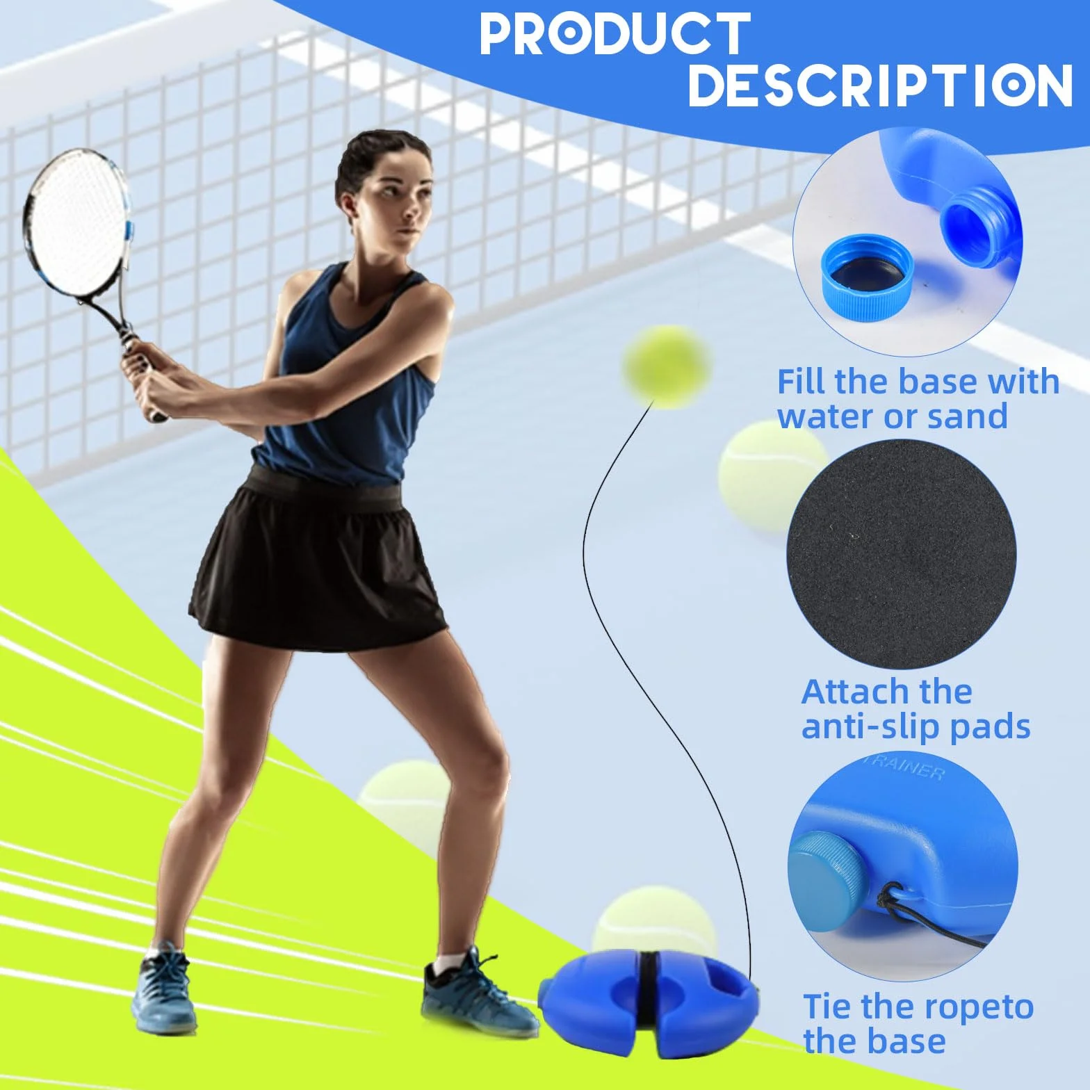 Funmo Set di Allenamento per Tennis con Base di Rimbalzo e 2 Palle da Rimbalzo