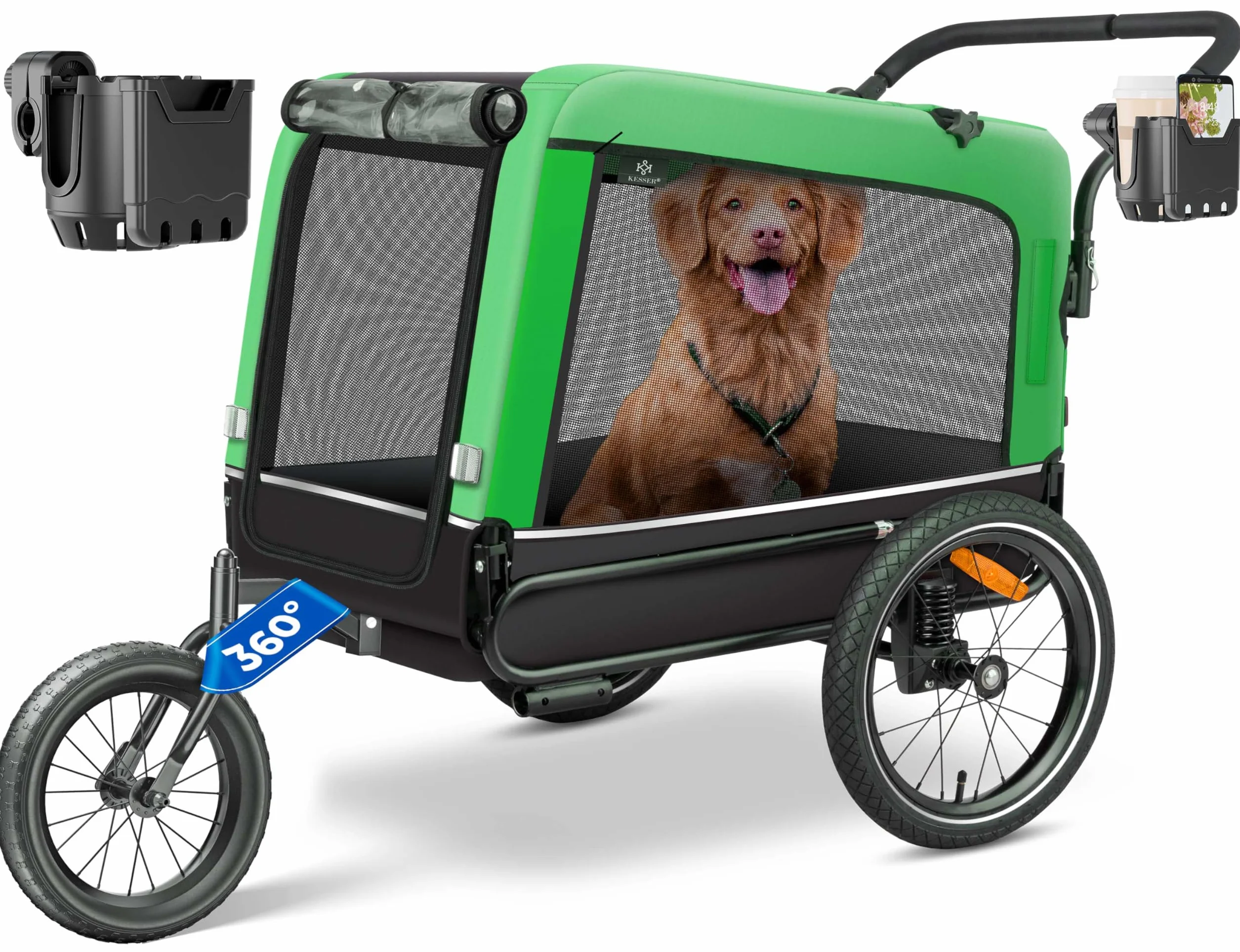 KESSER® Boxer 3-in-1 Rimorchio per Cani, circa 240 Litri di Volume, Tela Oxford 600D, SmartSpace Concept, max. 40 kg incluso Supporto per Bevande e Smartphone, molleggiato