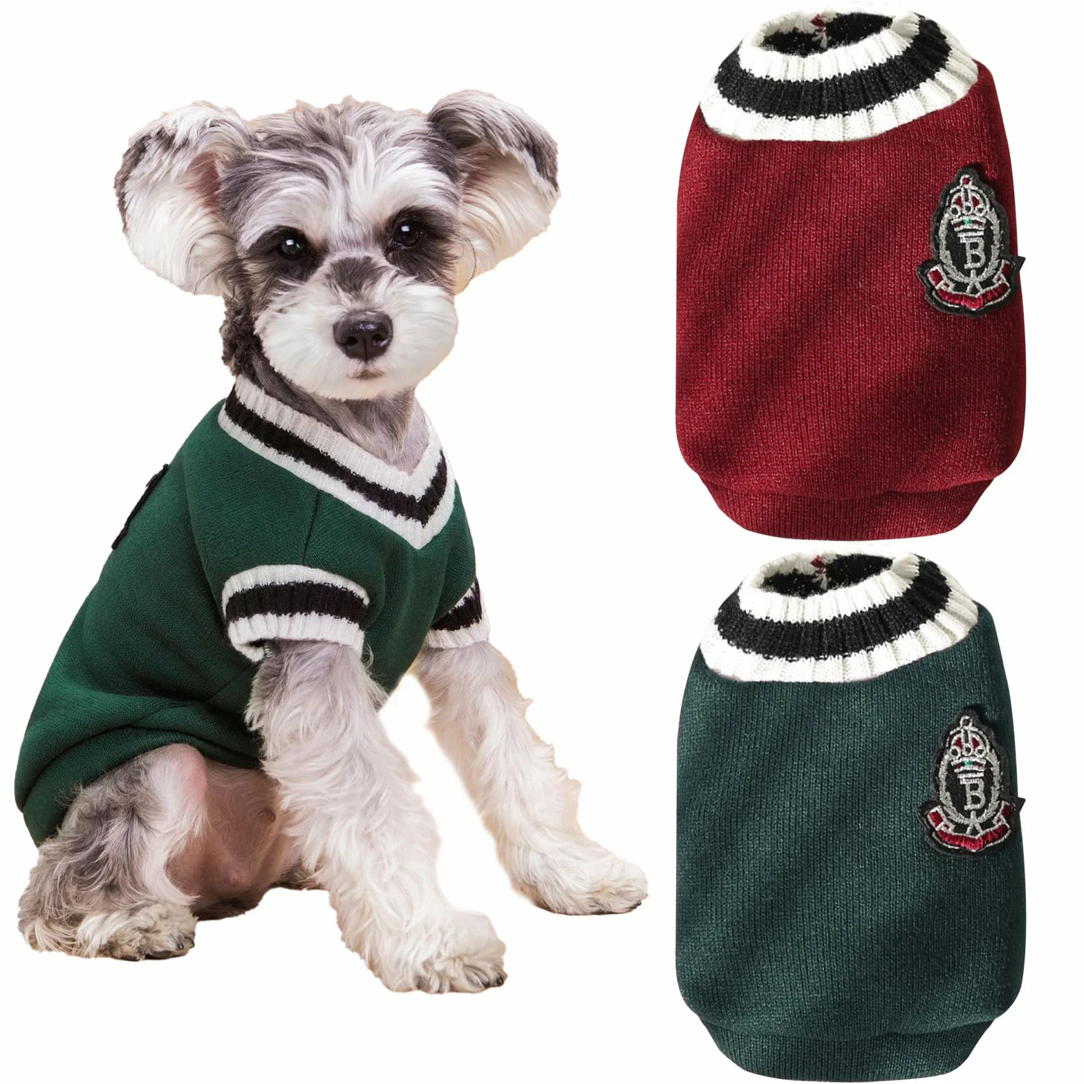 2 Pezzi Maglione Cane Taglia Piccola, Vestiti per Cani Inverno, Cappottino Cane Taglia Piccola Calda, Cappottino per Cani con Interno in Pile Sottile per Freddo Esterno, Verde e rosso, M