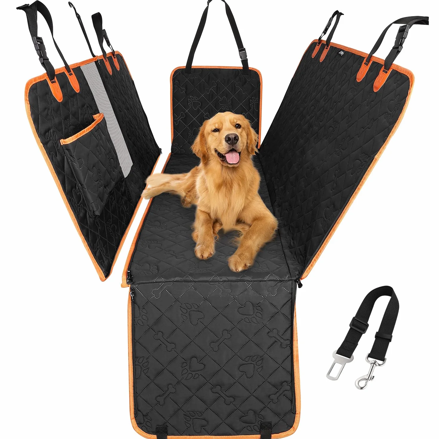 KYG Coprisedile per auto per animali domestici, design rimovibile, finestra in rete traspirante, cinghia di sicurezza anti-scappamento, impermeabile e antiscivolo, universale per cani e gatti (nero)
