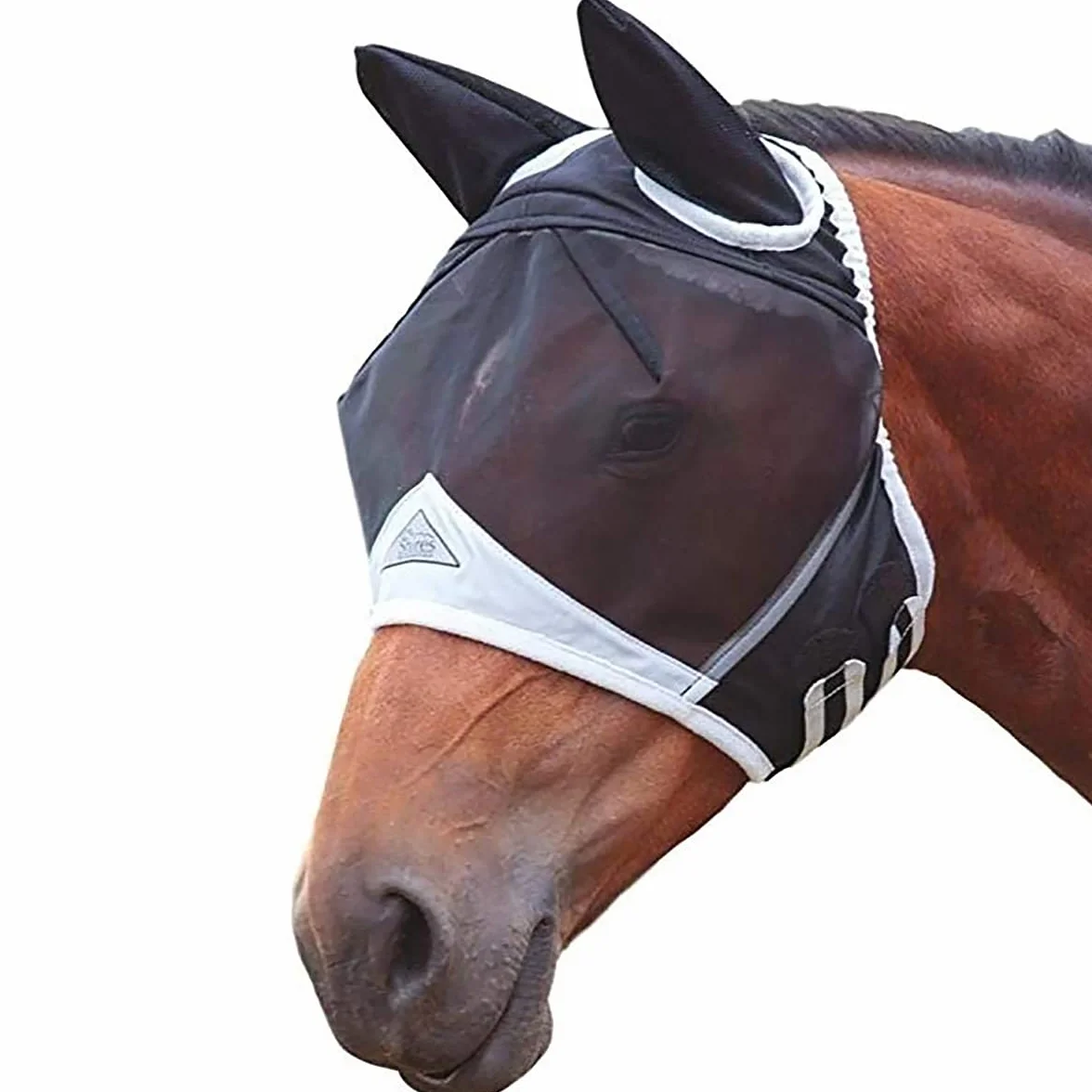 TopHomer Maschera antimosche a maglia fine per cavalli, bianco e nero, taglia L