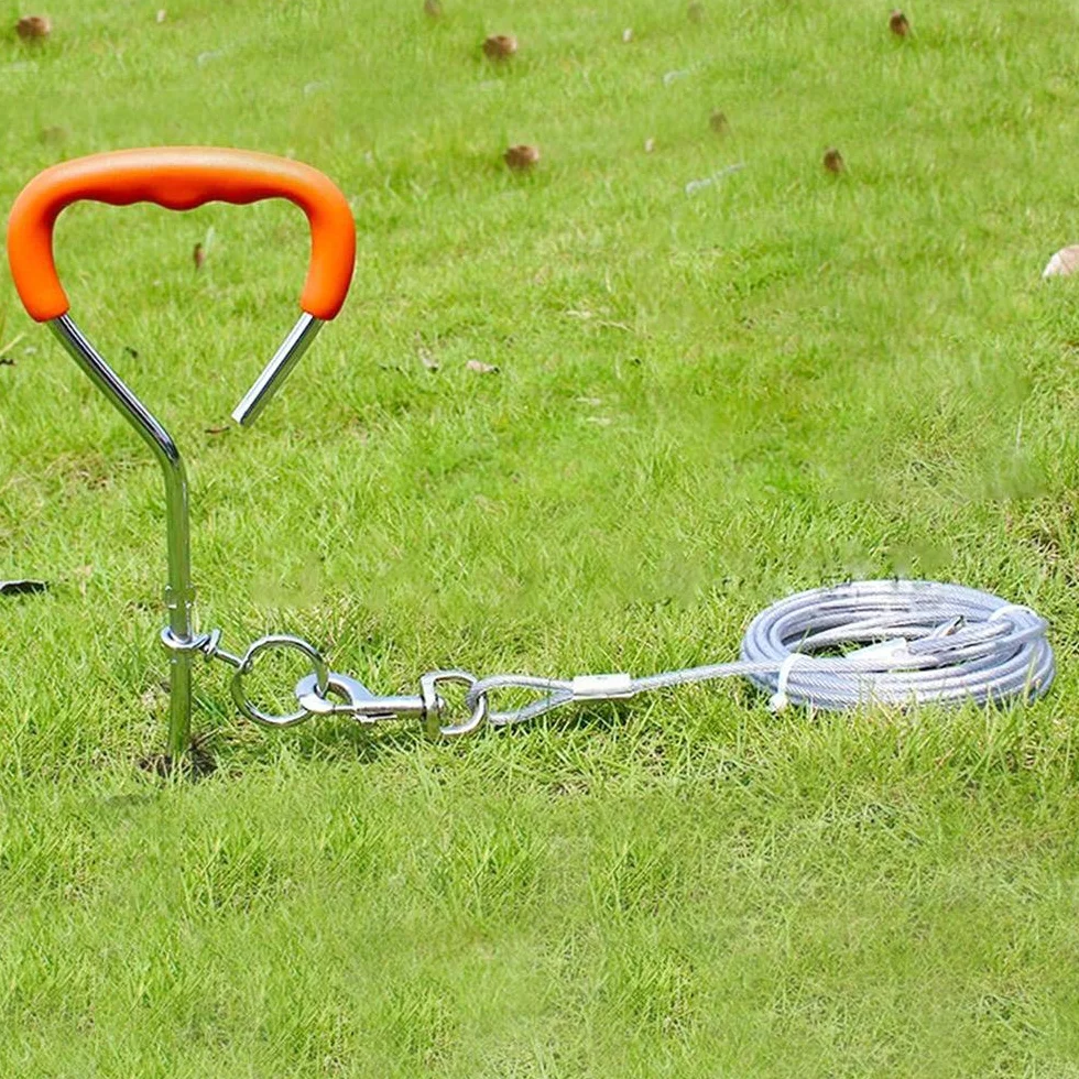 Cavo di collegamento per cani con ganci in metallo resistente, in acciaio inossidabile, copertura in PVC, per esterni, cortile, campeggio