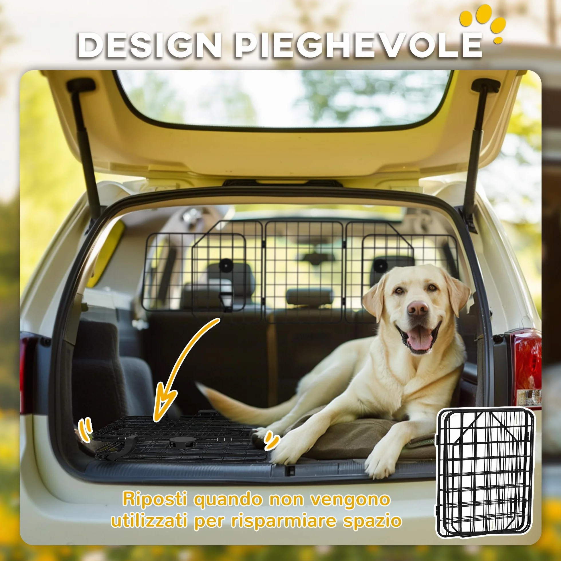 PawHut Griglia Divisoria Auto per Cani Universale, Barriera per Cani con Larghezza Regolabile e Pieghevole, 93-150x42cm, Nero