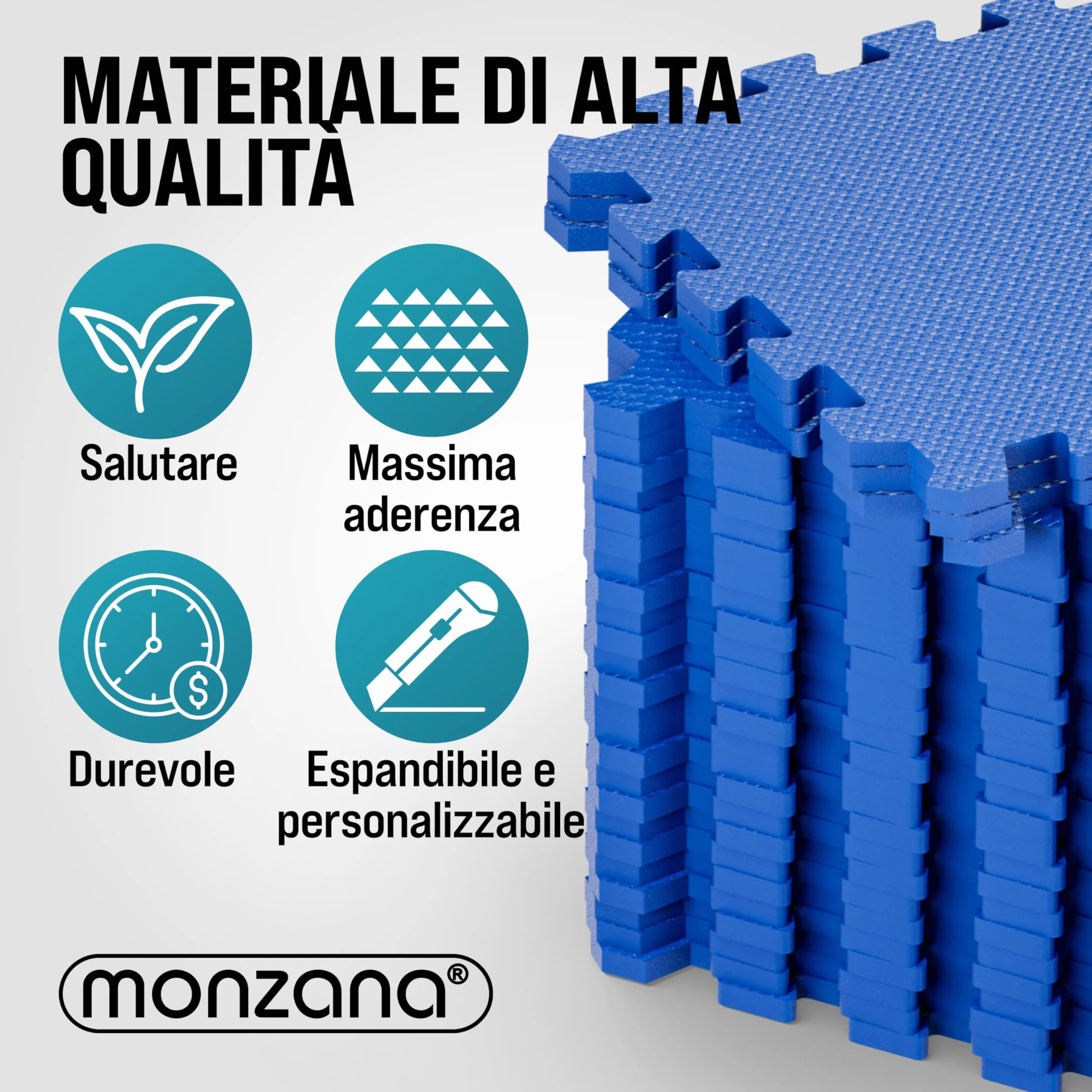 MONZANA Tappetino Fitness Tappeto da Ginnastica a Puzzle 16 Pezzi 180x180cm 3,24m² Sistema ad Incastro Palestra Protezione Pavimento in Gomma EVA Tappetini Sport Yoga Allenamento