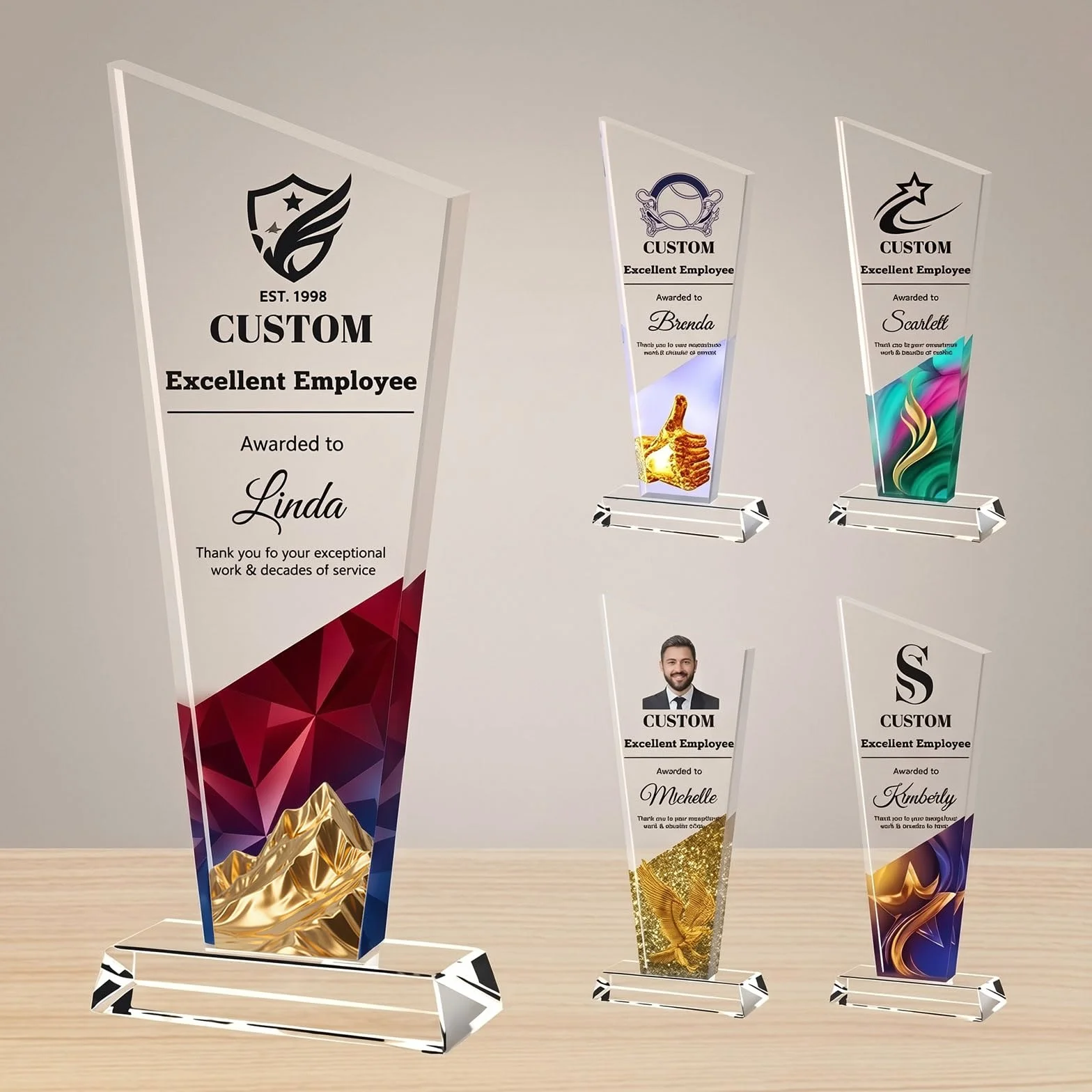 Trofei in Cristallo Personalizzati, Trofei su Misura con Testo/Logo/Foto, Regali per Premiare i Dipendenti, Aziende, Sport, Scuole, Regali di Ringraziamento