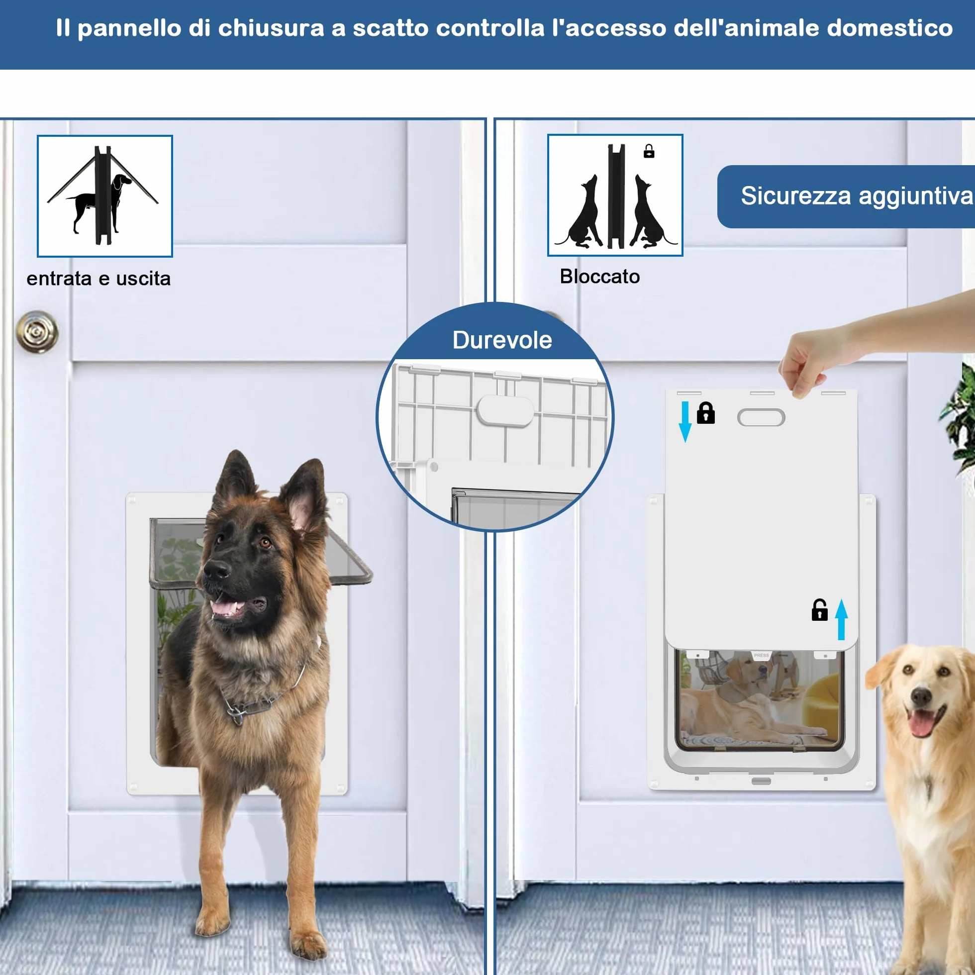 CEESC Porta per cani grande resistente alle intemperie fino a 45 kg con pannello di chiusura a scatto