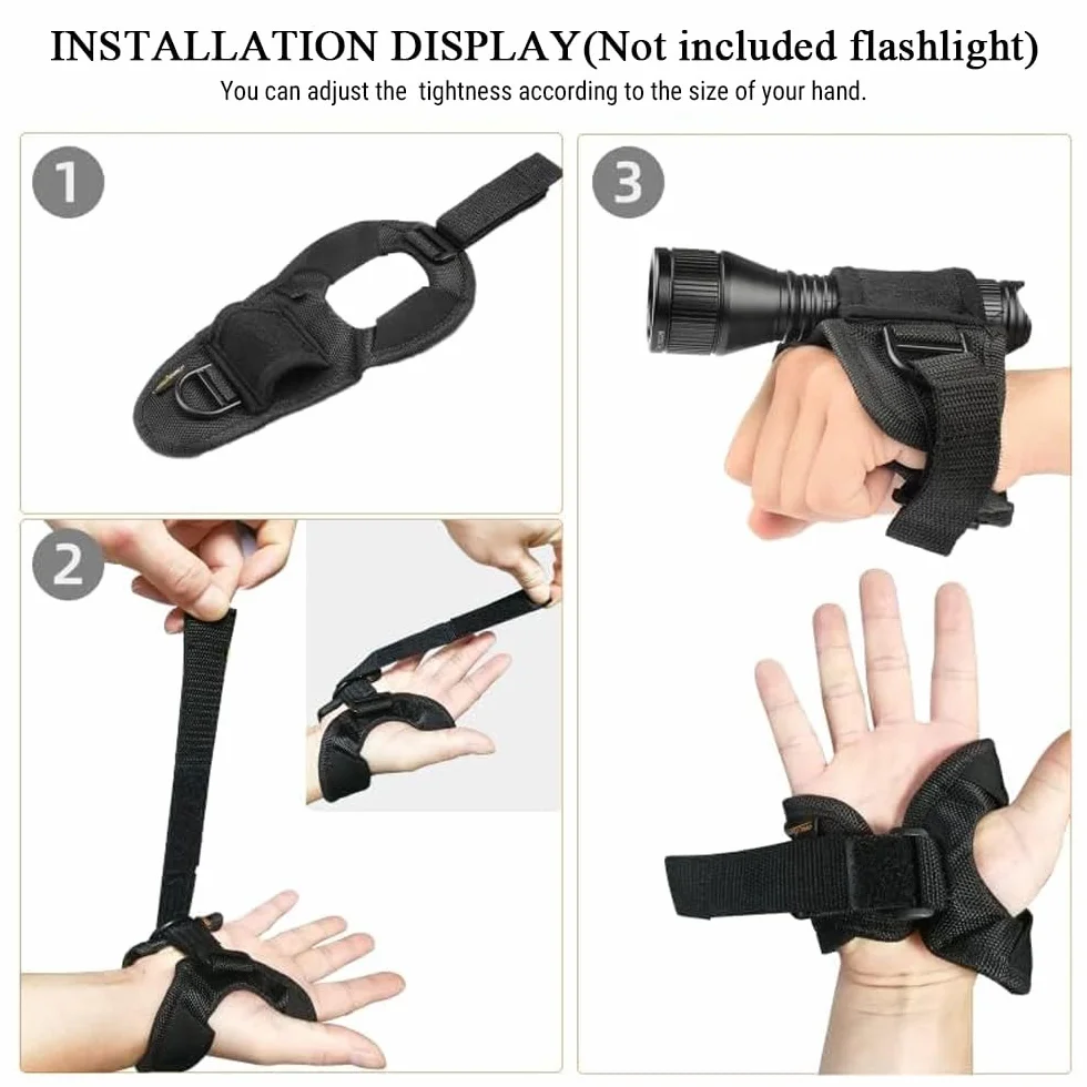 Porta Torcia Subacquea, Guanto Porta Torcia Sub, Supporto per Torcia Subacquea, per Immersioni Snorkeling Nuoto, Cinturino da Polso Regolabile, Nero
