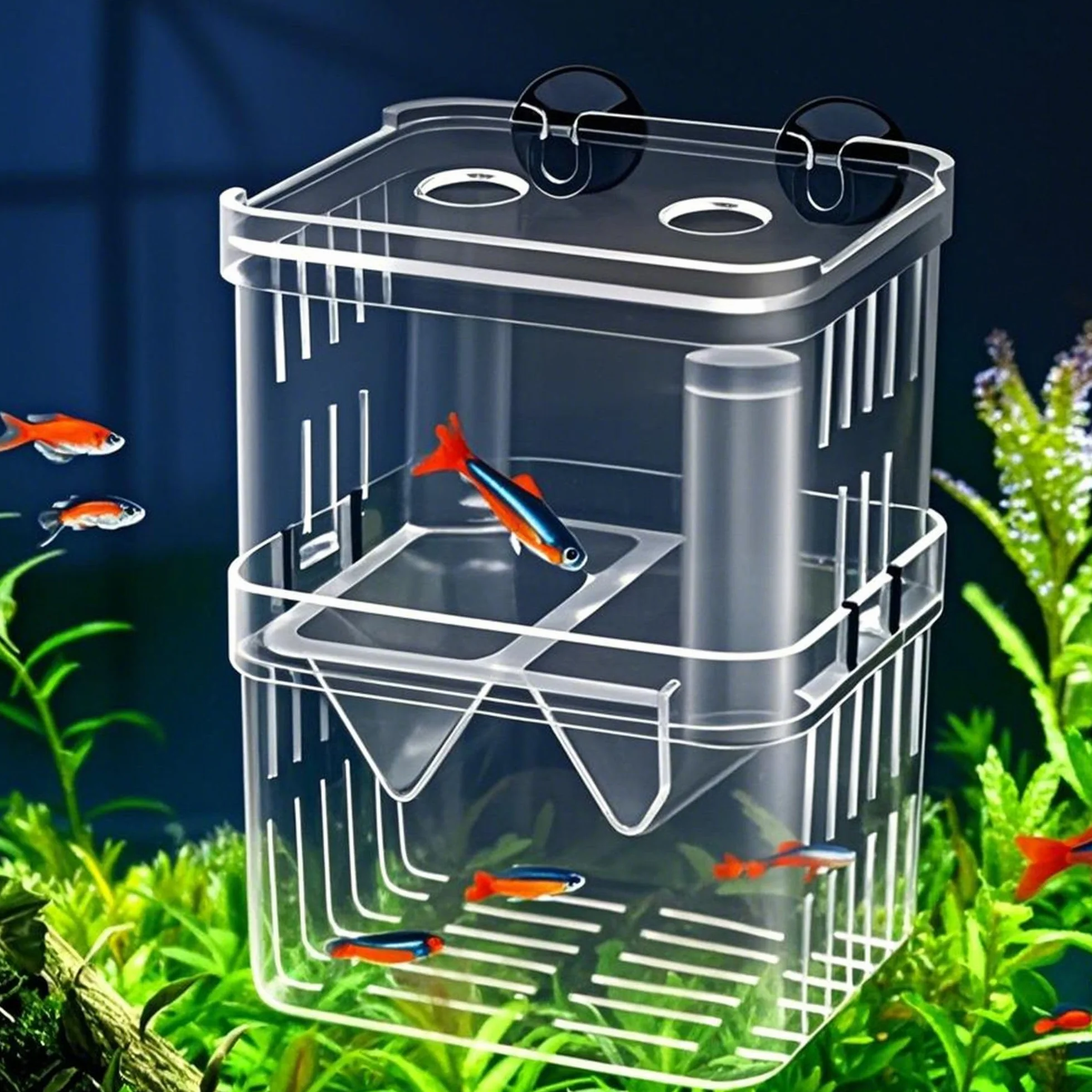 Contenitore Per Allevamento Pesci Per Acquario, Incubatore Galleggiante In Plastica, Serbatoio Di Pesce Allevamento Scatola, Con Ventose, Per Gamberetti, Pesci Pagliaccio,Aggressivi Feriti