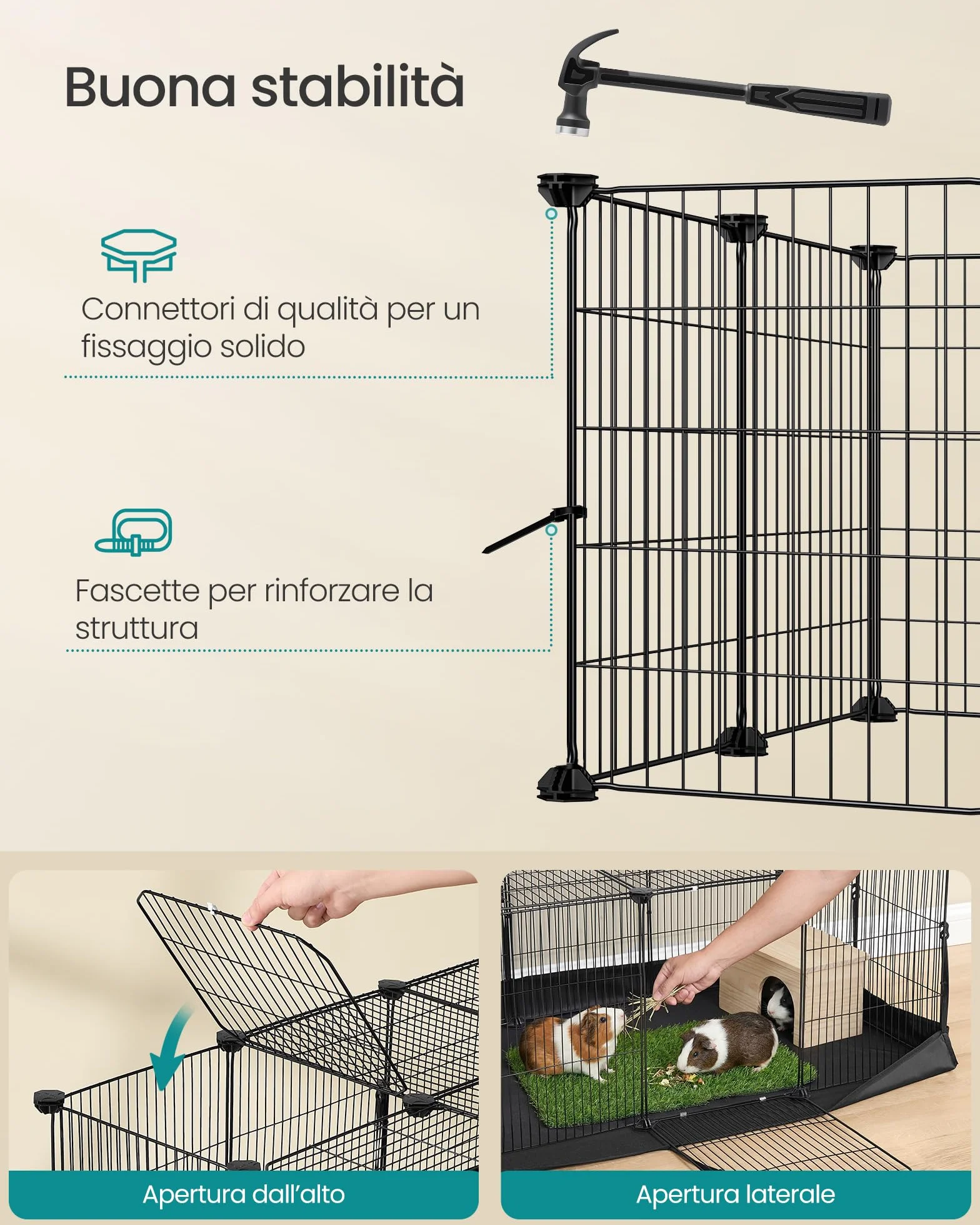 SONGMICS Recinto per Piccoli Animali, Parco Recinzione, Tappetino Impermeabile, Doppia Porta, per Conigli, Porcellini d’India, 20 Pannelli, 123 x 63 x 41,5 cm, Nero Inchiostro LPI012BH01