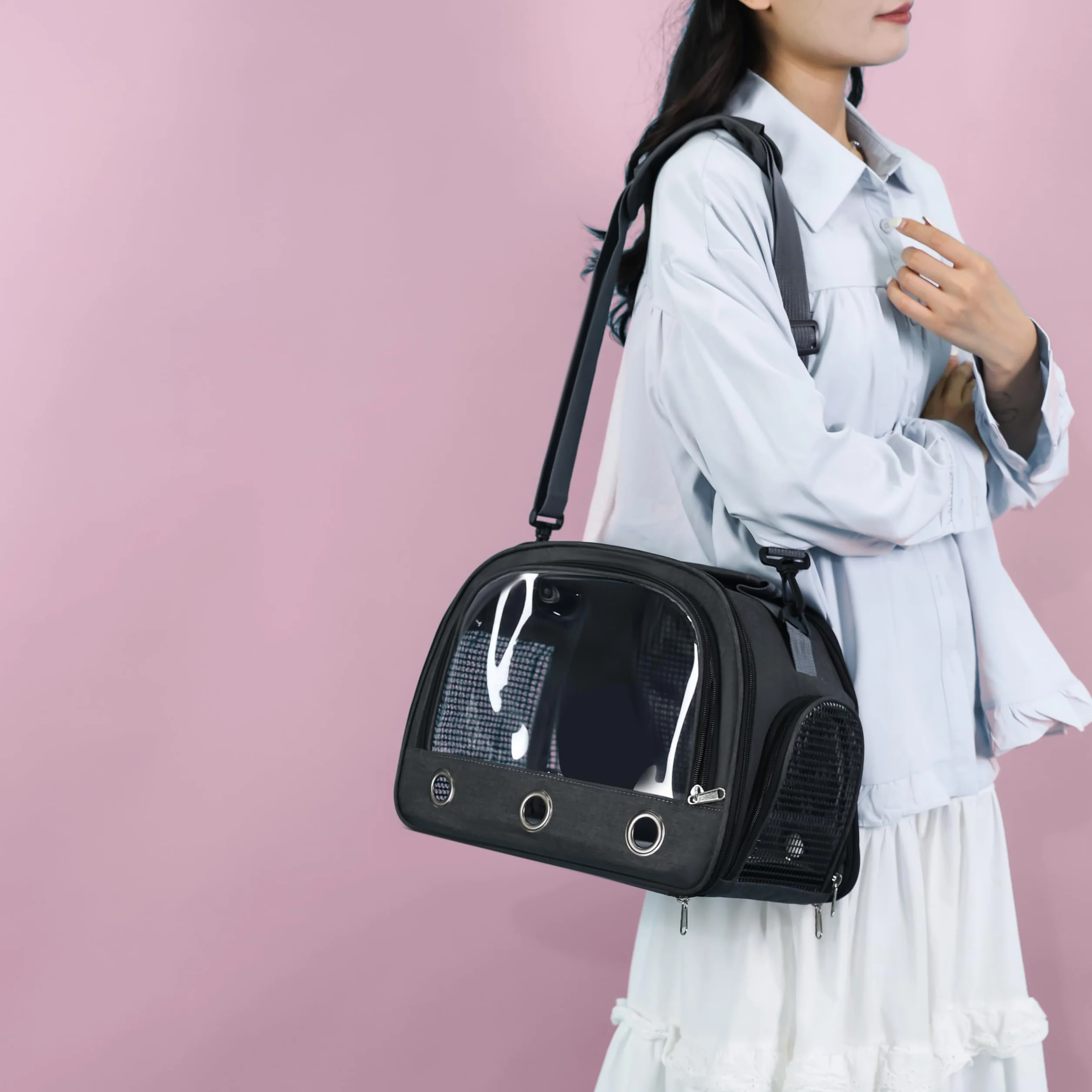 SOLAPOLLO Borsa per pappagalli, traspirante, per criceti, borsa da viaggio all'aperto, coniglio, riccio, uccello, borsa portatile (nero)
