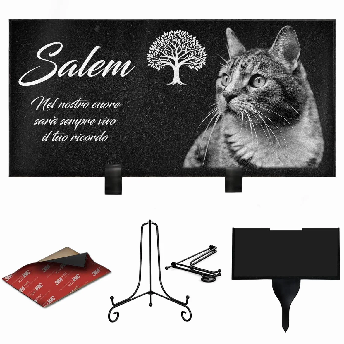 ETERNEL Targa funeraria personalizzata Albero della vita per Animali Multisupporto Ardesia Granito