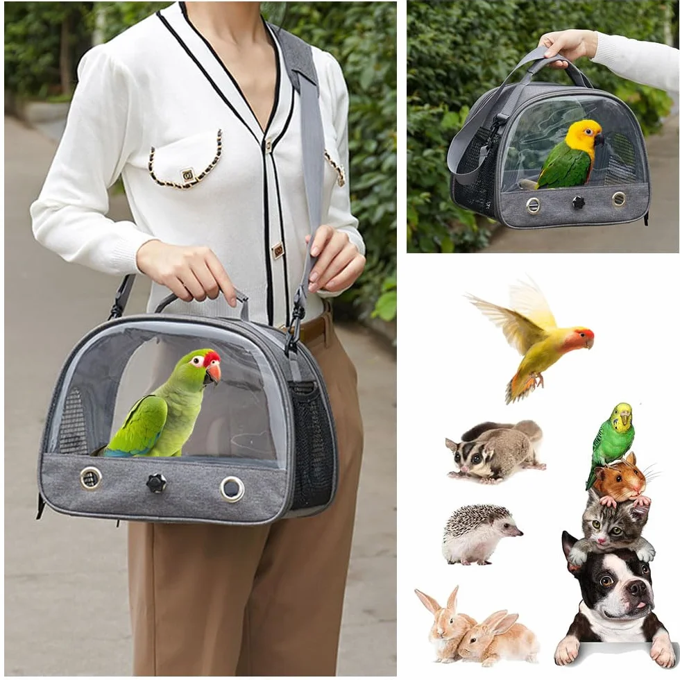 Borsa Da Trasporto per Uccelli,Trasportino Pappagalli, Zaino per Il Trasporto di Uccelli con Supporto per Posatoio con posatoio e vassoio in acciaio inossidabile, per Pappagalli e Piccoli