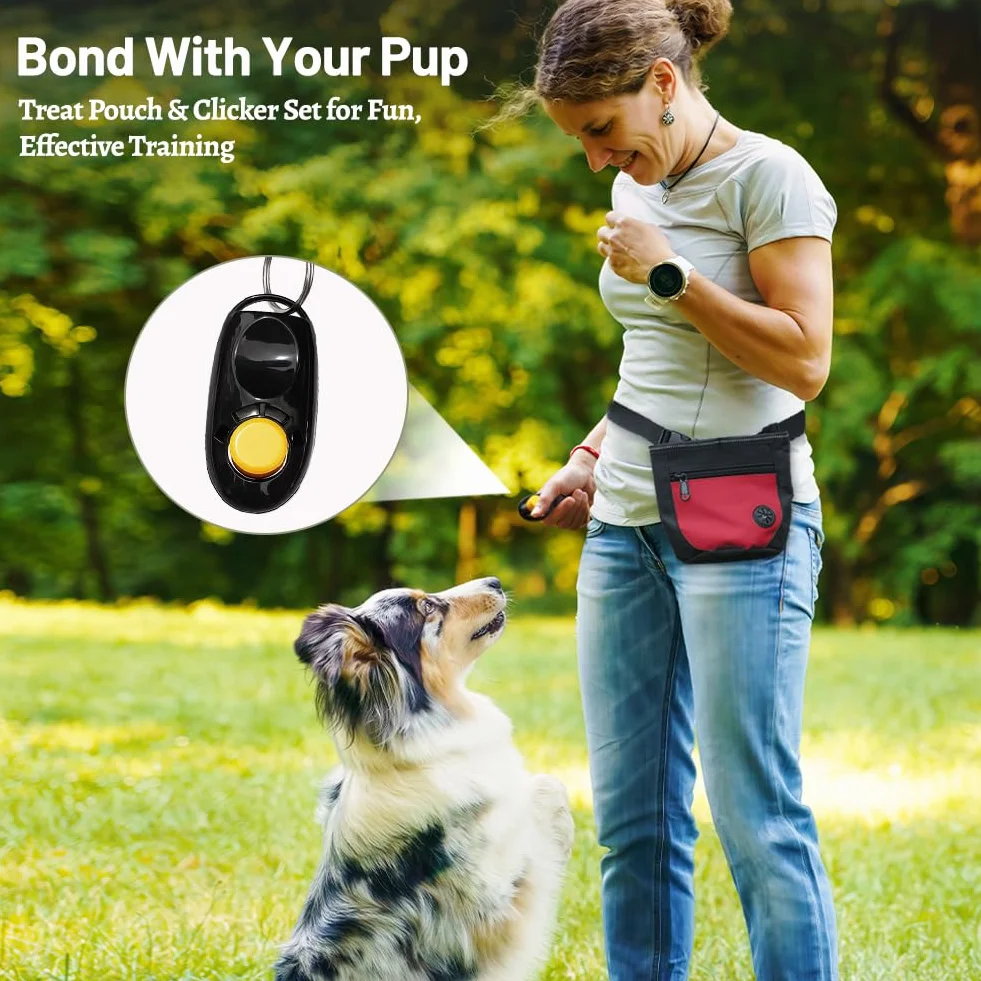 Porta Premietti per Cani, Sacca per Cani, per Addestramento del Cane, Porta Accessori per Animali con Clicker e Dispenser per Sacchetti, con Cintura Regolabile (Rosso)