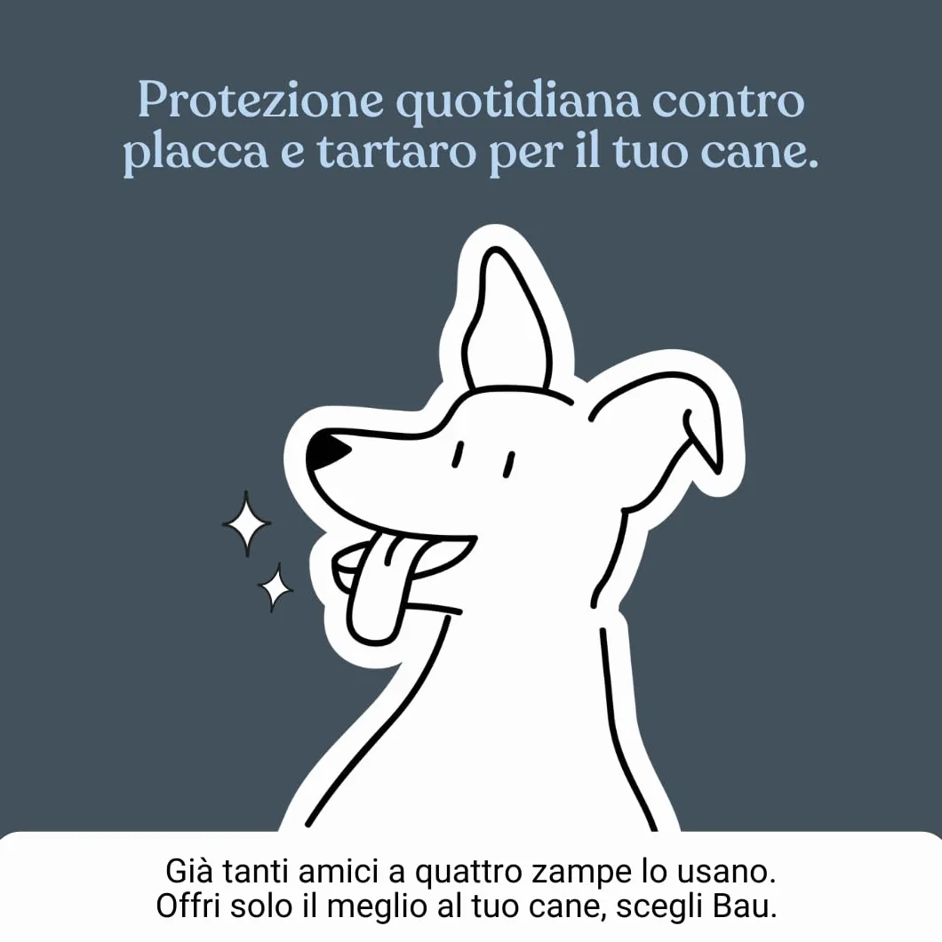 Bau Controllo Placca e Tartaro Cane in Polvere con Alga Ascophyllum Nodosum, Propoli e Menta, Mangime Complementare per Igiene Orale Senza Spazzolino, Alito Fresco e Gengive Sane del Cane