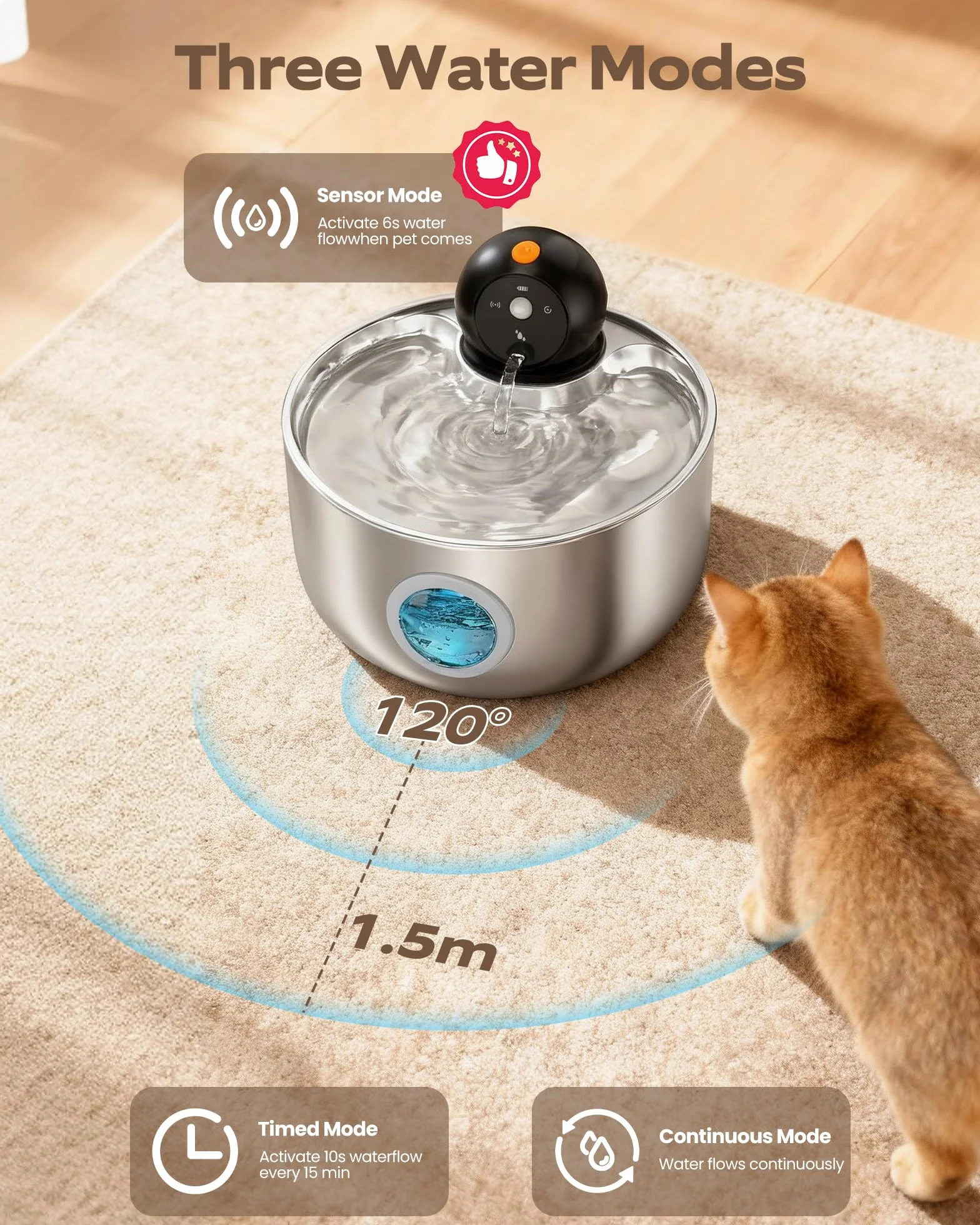 Fontanella per Gatti senza Fili: Fontana per Gatti Acciaio - 2.6L Dispenser Acqua Gatto con Sensore di Movimento - Distributore Automatico Acqua Silenziosa - Abbeveratoio per Cani Piccoli a Batteria