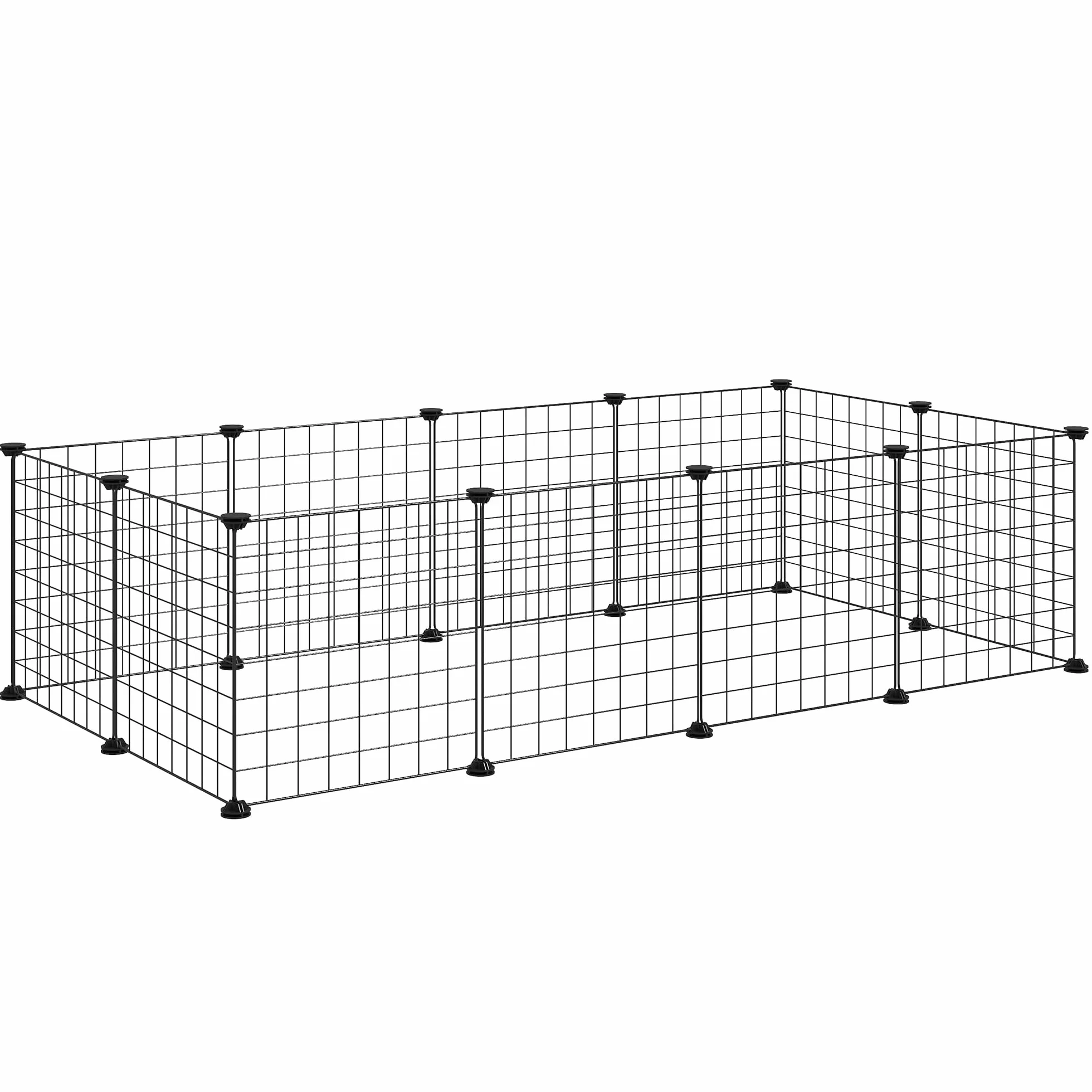 PawHut Recinto per Cuccioli e Piccoli Animali Modulabile in Metallo e PP, 12 Pannelli da 35x35cm Nero