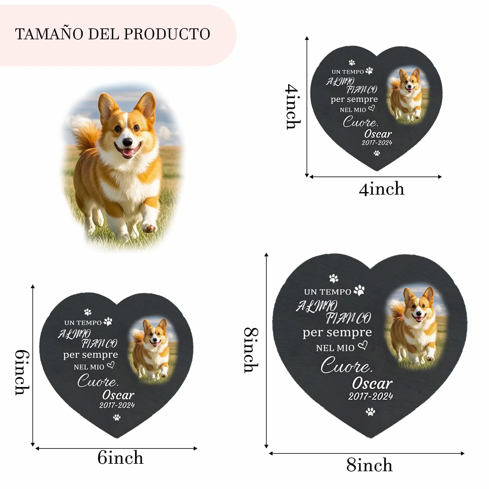 Lapide Personalizzata Animali Domestici - Targa Commemorativa Quadrata con Foto e Nome - Regalo Perdita Cane - Decorazione Cimitero