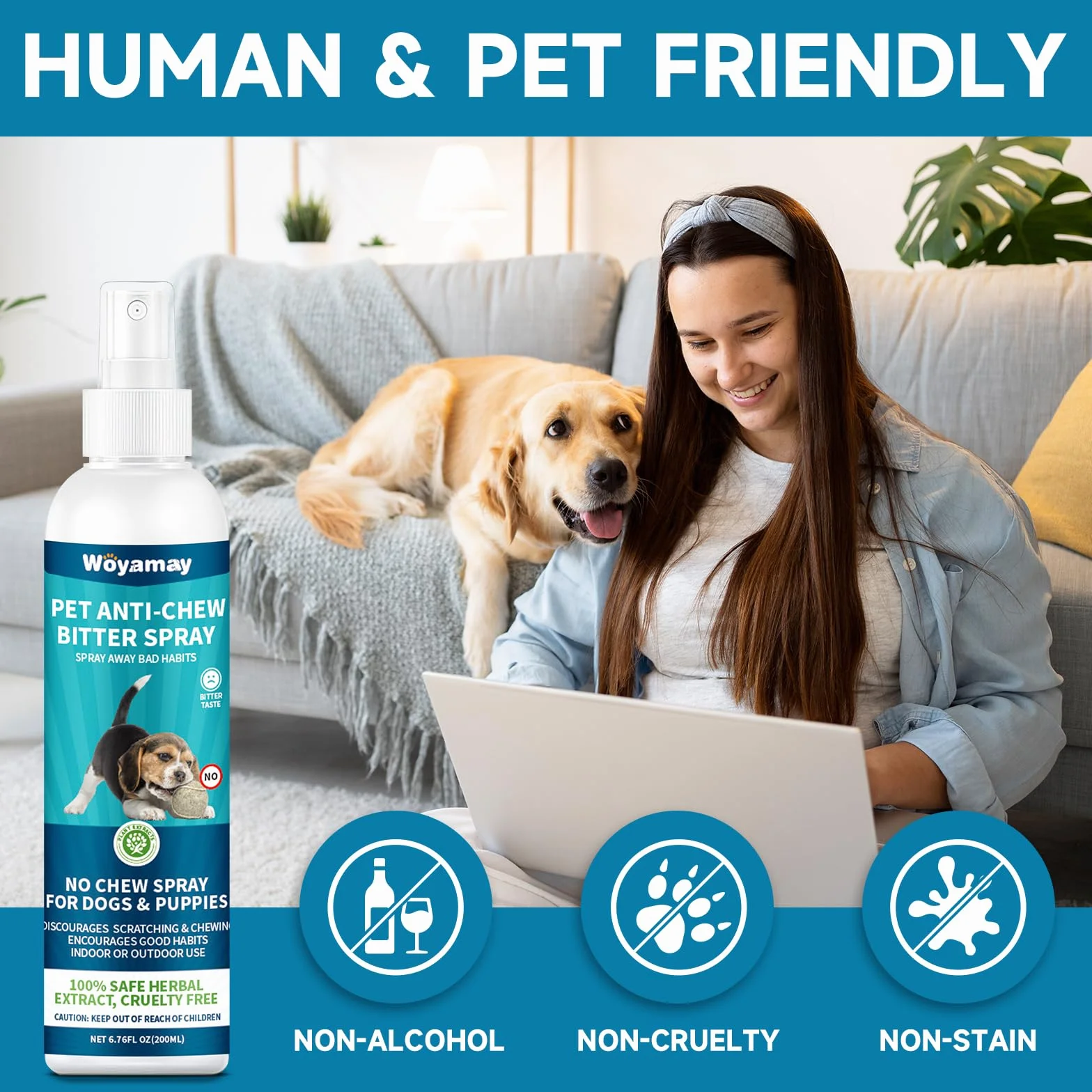 Woyamay Disabituante per Cani Spray, 200ml Repellente per Cani, Dissuasore per Cani, Cani Spray Amaro Spray, Spray Addestrativo Disabituante Gatti, Previene la Masticazione e la Leccatura di Mobili
