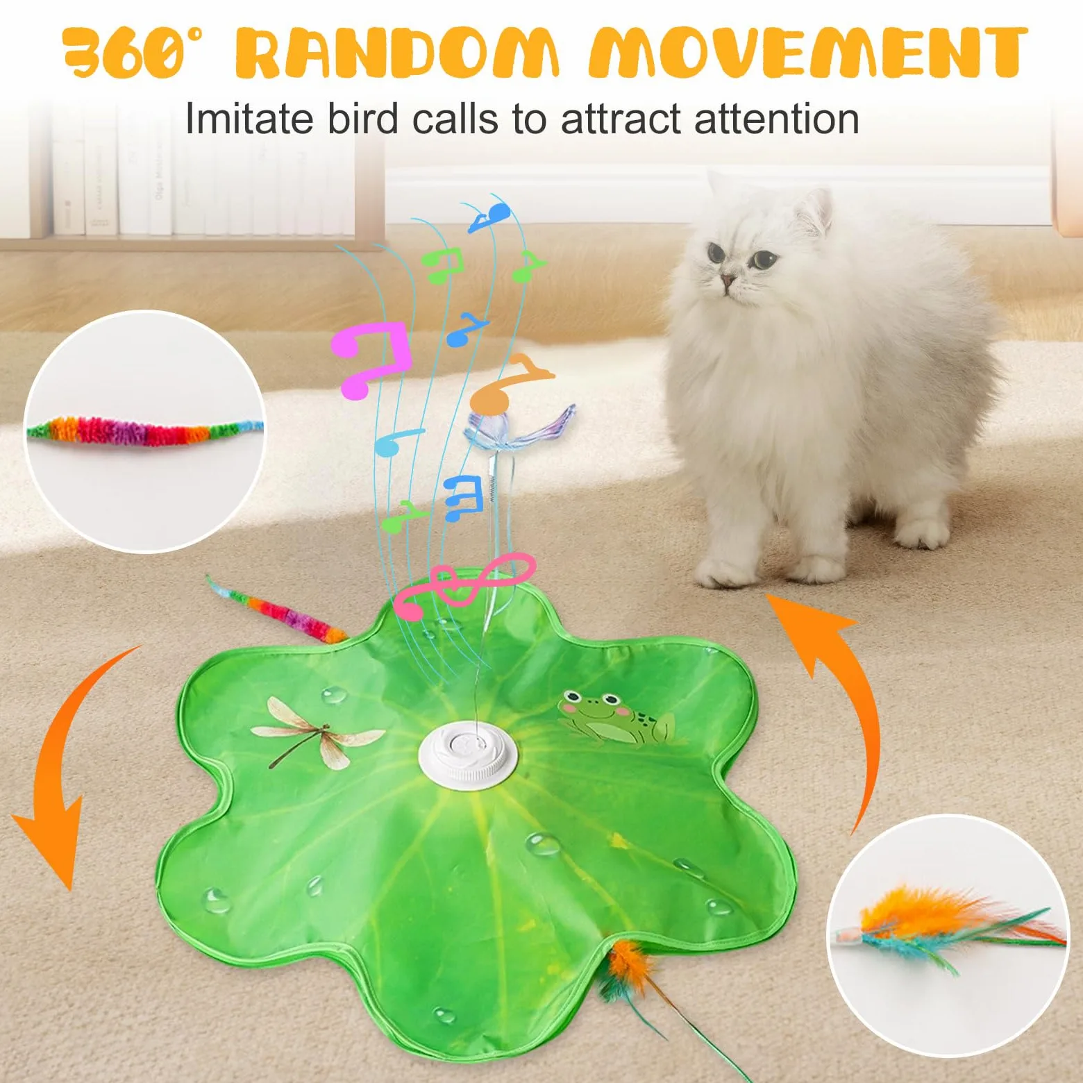 TWSOUL Giocattolo elettrico per gatti da interni, gioco interattivo con molla automatica, suoni degli uccelli e ricarica USB, giocattolo per gatti e gattini, verde