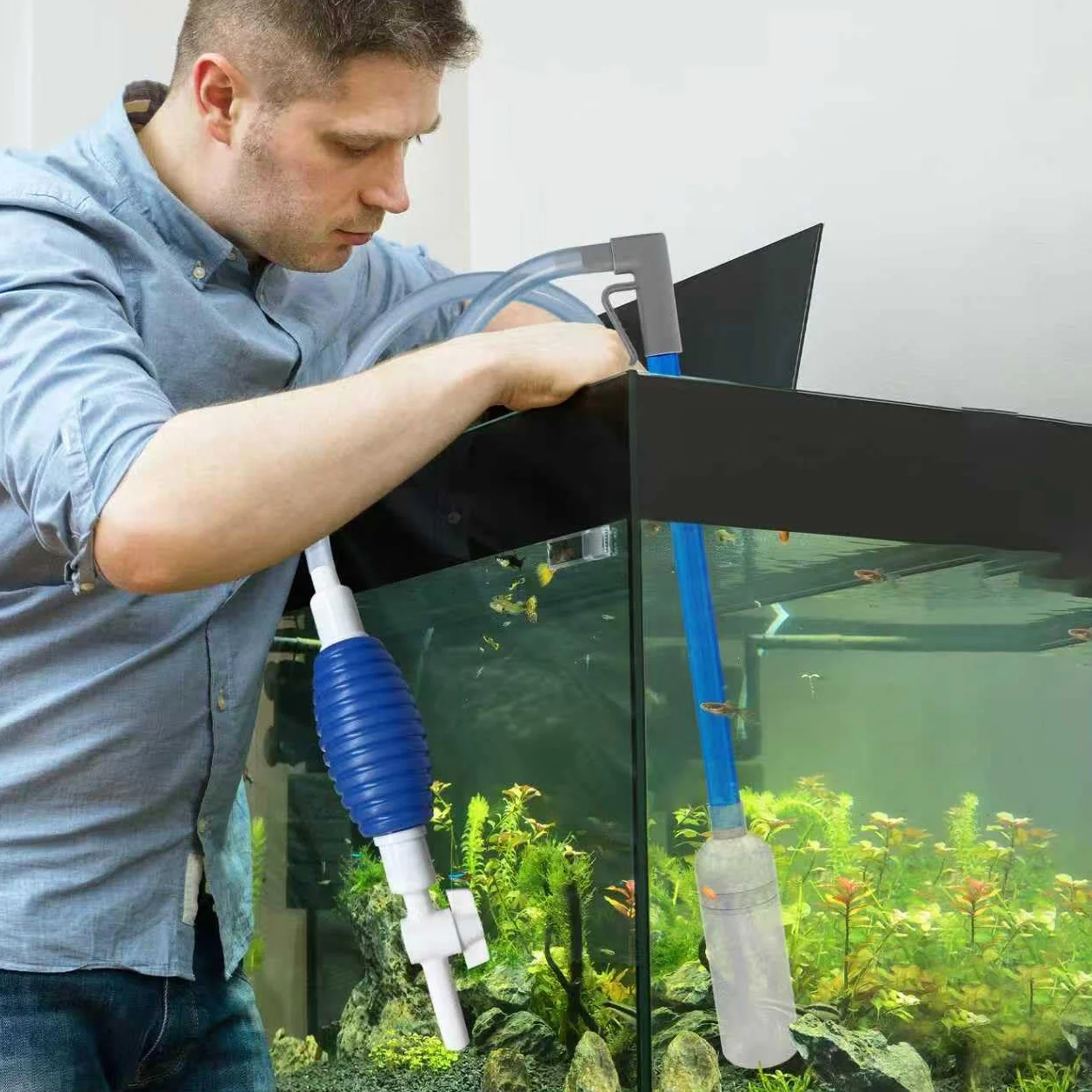 TZEKING Sifone Acquario,1.7m Aquarium-Syphon-Kiesreiniger mit Handpumpe,Scambiatore d'Acqua dell'acquario,Aspiratore per acquari,per Cambio Acqua,Lavaggio della Sabbia