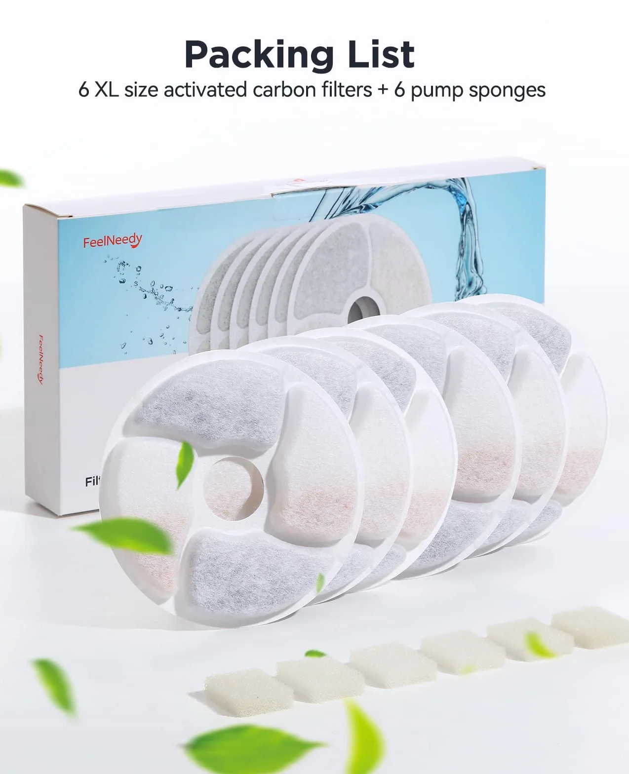 FEELNEEDY 6 Set Filtri Ricambio per FN-W19 3,5L Fontana per Gatti a Forma di Fiore Senza Fili -Includono 6 Filtri + 6 Spugne Pompe