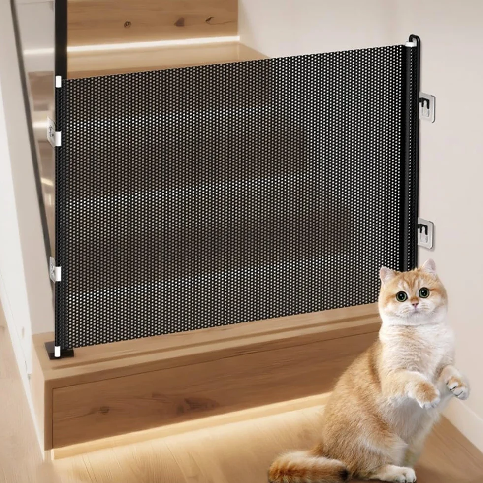 Cancello retrattile per animali domestici 85x140 cm doppio gancio per gatti e cani piccola taglia