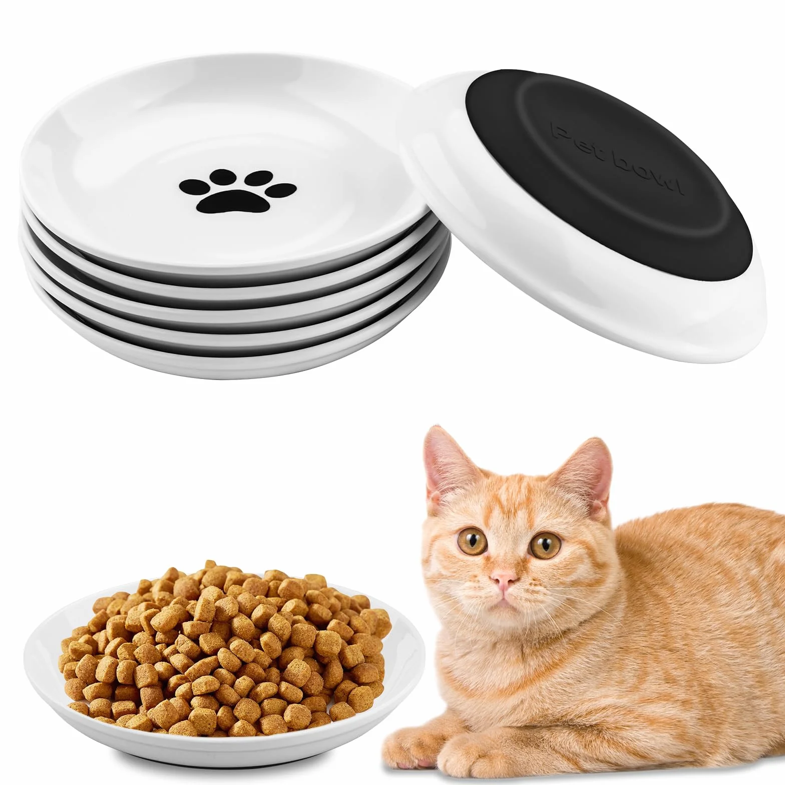 Ciotole per Gatti, 6 Pezzi Ciotola per Gatto Ceramica con Base in Gomma Antiscivolo,Ciotole Piatte per Gattini Cuccioli E Piccoli Animali