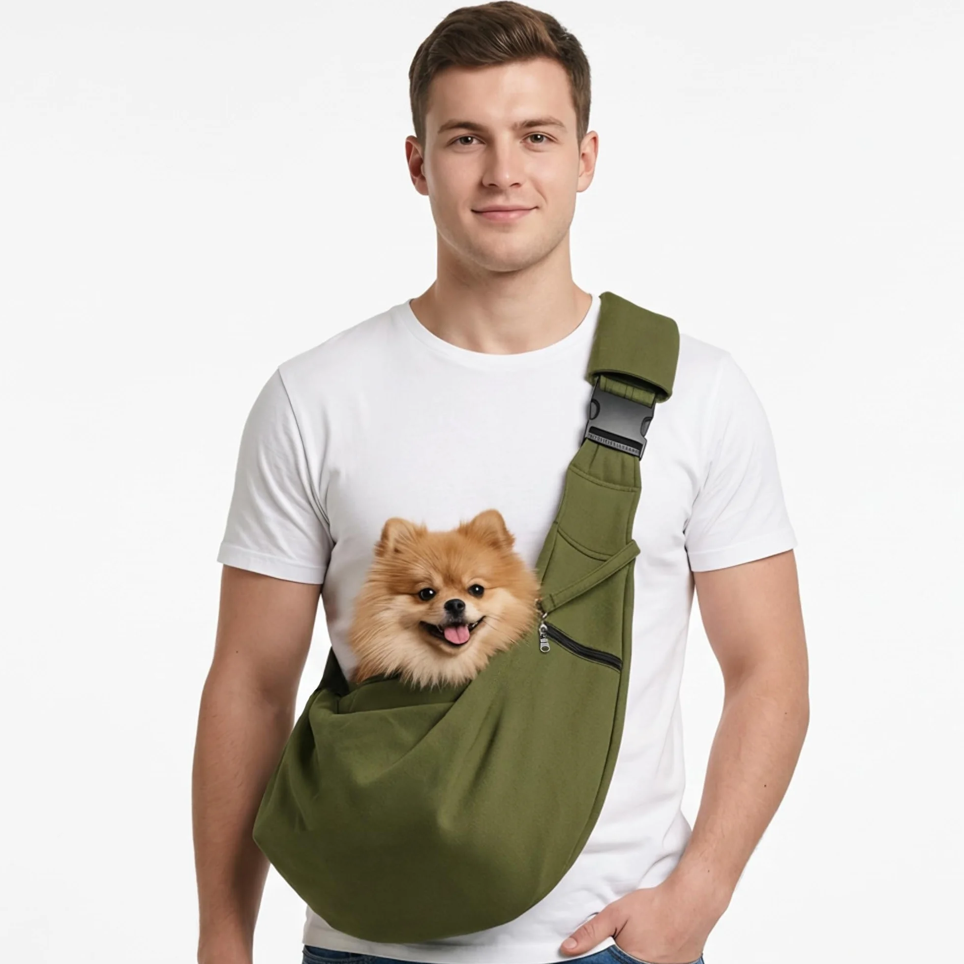 ALLSOPETS Borsa Trasporto Cane Gatto, Tracolla Traspirante per Cani di Piccola Taglia e Gatti, con Gancio di Sicurezza, Ideale per Passeggiate e Viaggi (Verde Oliva)