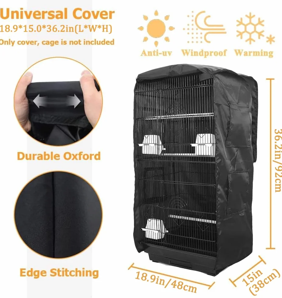 ASOCEA Copertura per gabbia per pappagalli extra large, copertura universale oscurante per gabbie quadrate per pappagallini, pappagallini, ara, conuri, colore nero