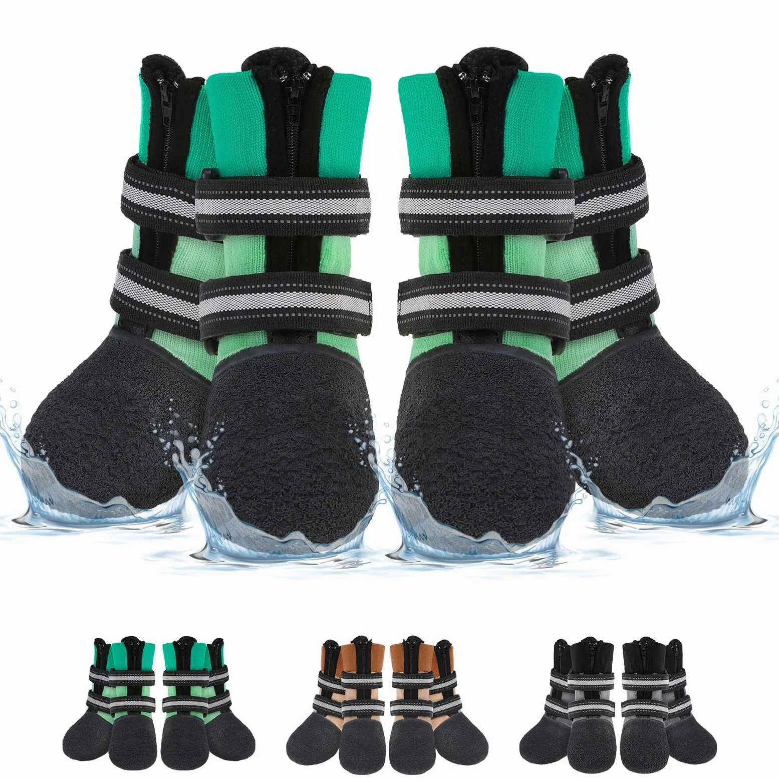 BEAUTYZOO Scarpe per cani impermeabili per il freddo invernale, calzini antiscivolo per cani, stivali e protezioni per zampe, stivaletti per cani con cerniera per evitare leccate, riflettenti per